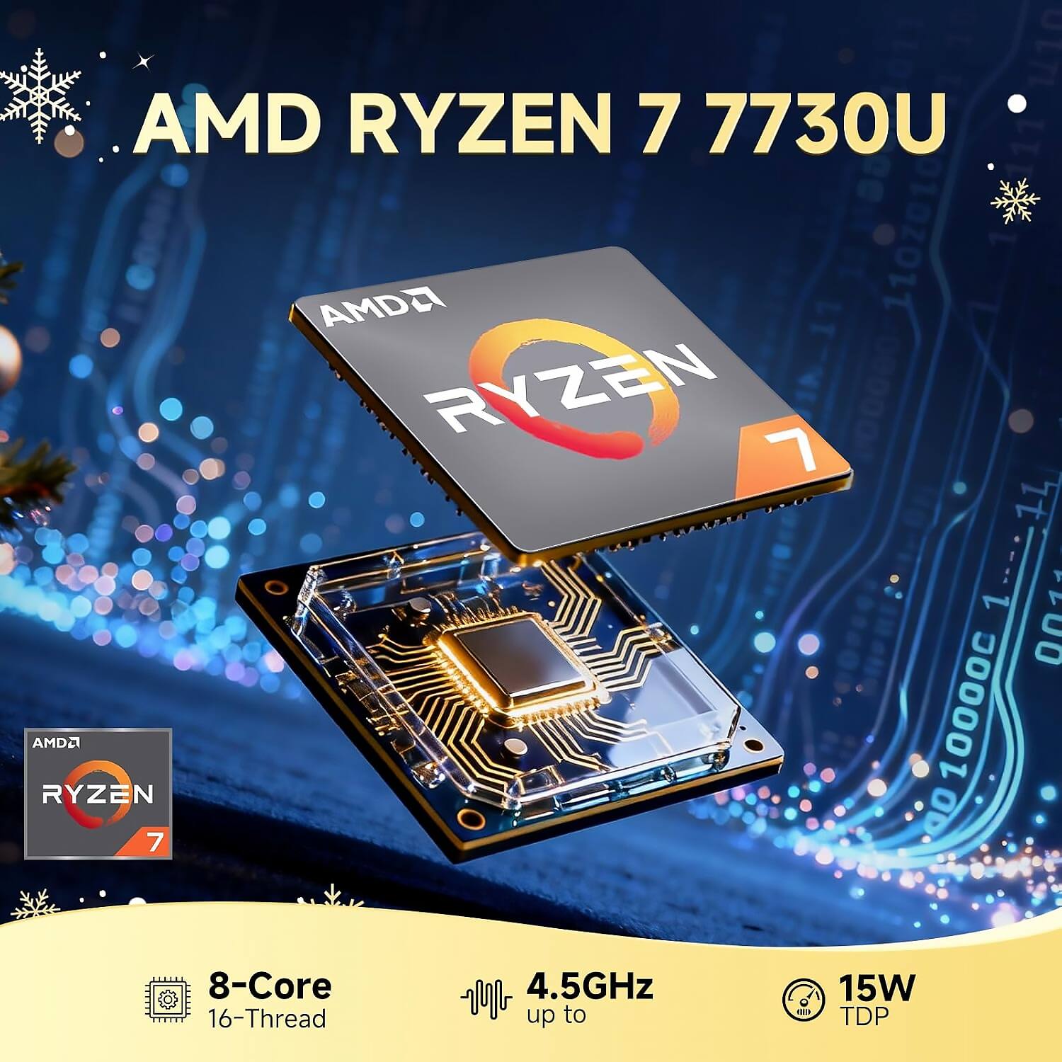 AMD RYZEN 7 7730U  
8-Core 16-Thread  
4.5GHz up to  
15W TDP