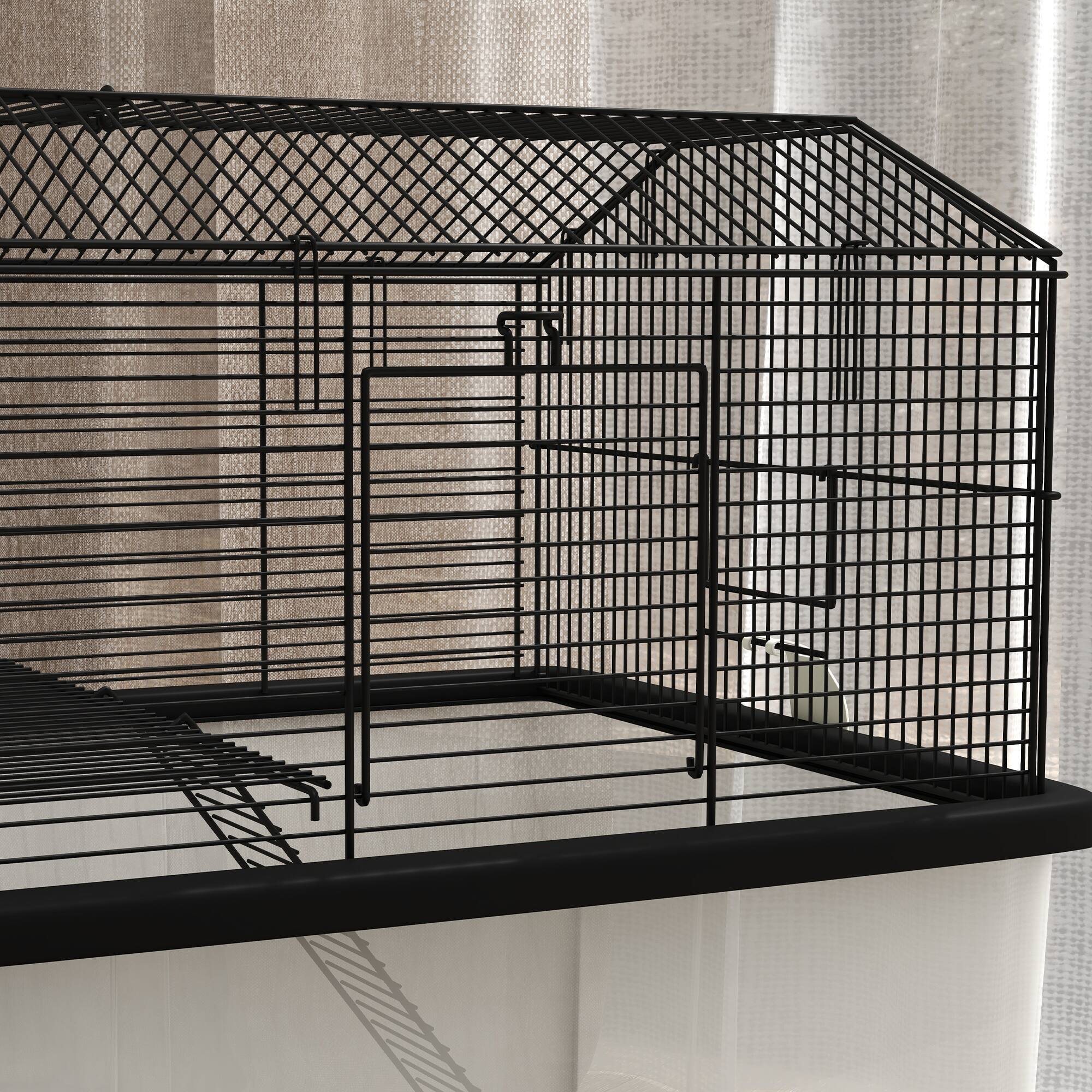 Alt View 4. Pawhut - 2-Tier Hamster Gerbil Cage, 57x43x57cm Black with Wheels, Deep Bottom, Ramp, Food Dish, Water Bottle.