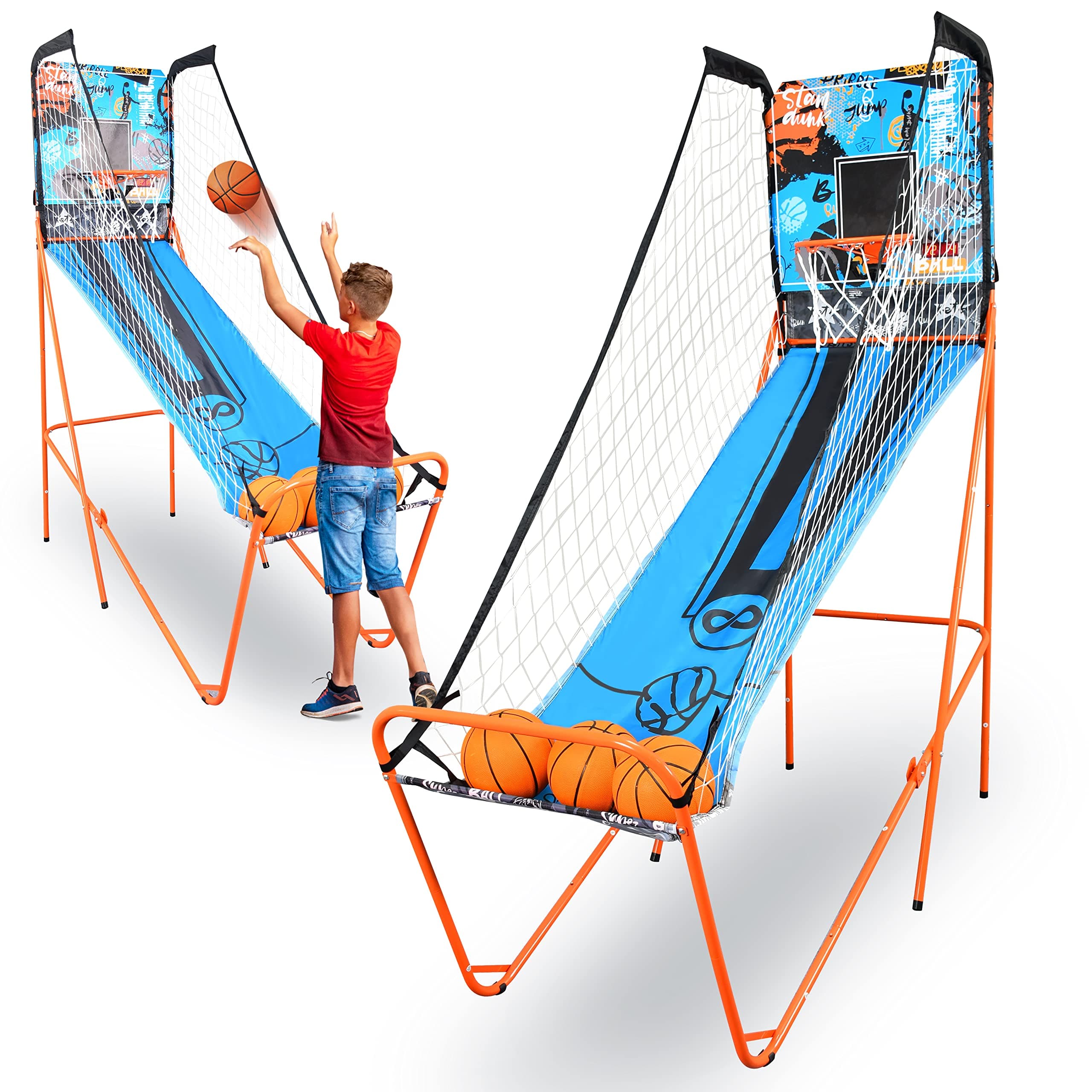 SereneLife - SLBSKBG45 Single Hoop Basketball Shootout Game, LED Digital Scoreboard, Fold-up Court for Indoor Play - Blue