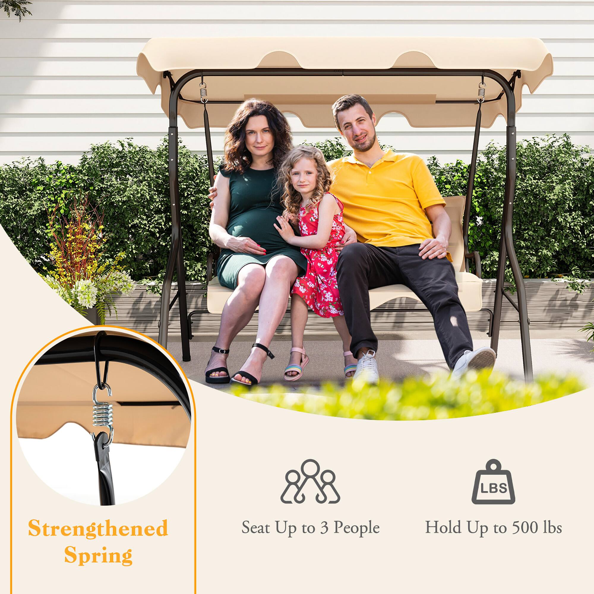 - Strengthened Spring
- Seat Up to 3 People
- Hold Up to 500 lbs