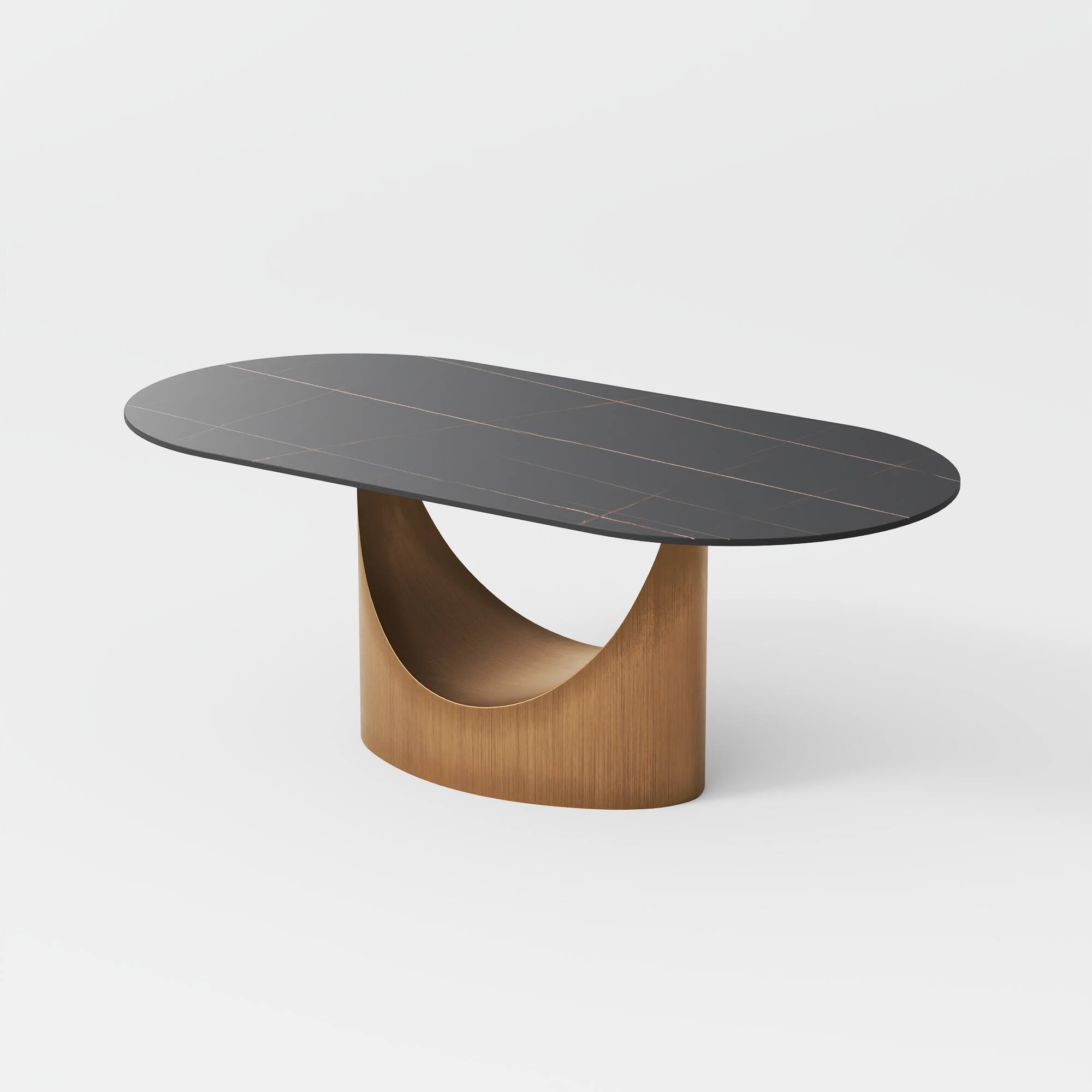 Alt View 7. POVISON - 94"Hobart Modern Oval Dining Table for 8-10, Black Oval Matte Sintered Stone Kitchen Table, Bronze Carbon Steel Base - Black.