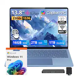 Microsoft - Upgraded - Surface 7 13.8" 2K Touch Laptop,Snapdragon X Plus,16GB RAM,2TB SSD+1TB Dock Set,Backlit,Win11 Pro - Sapphire