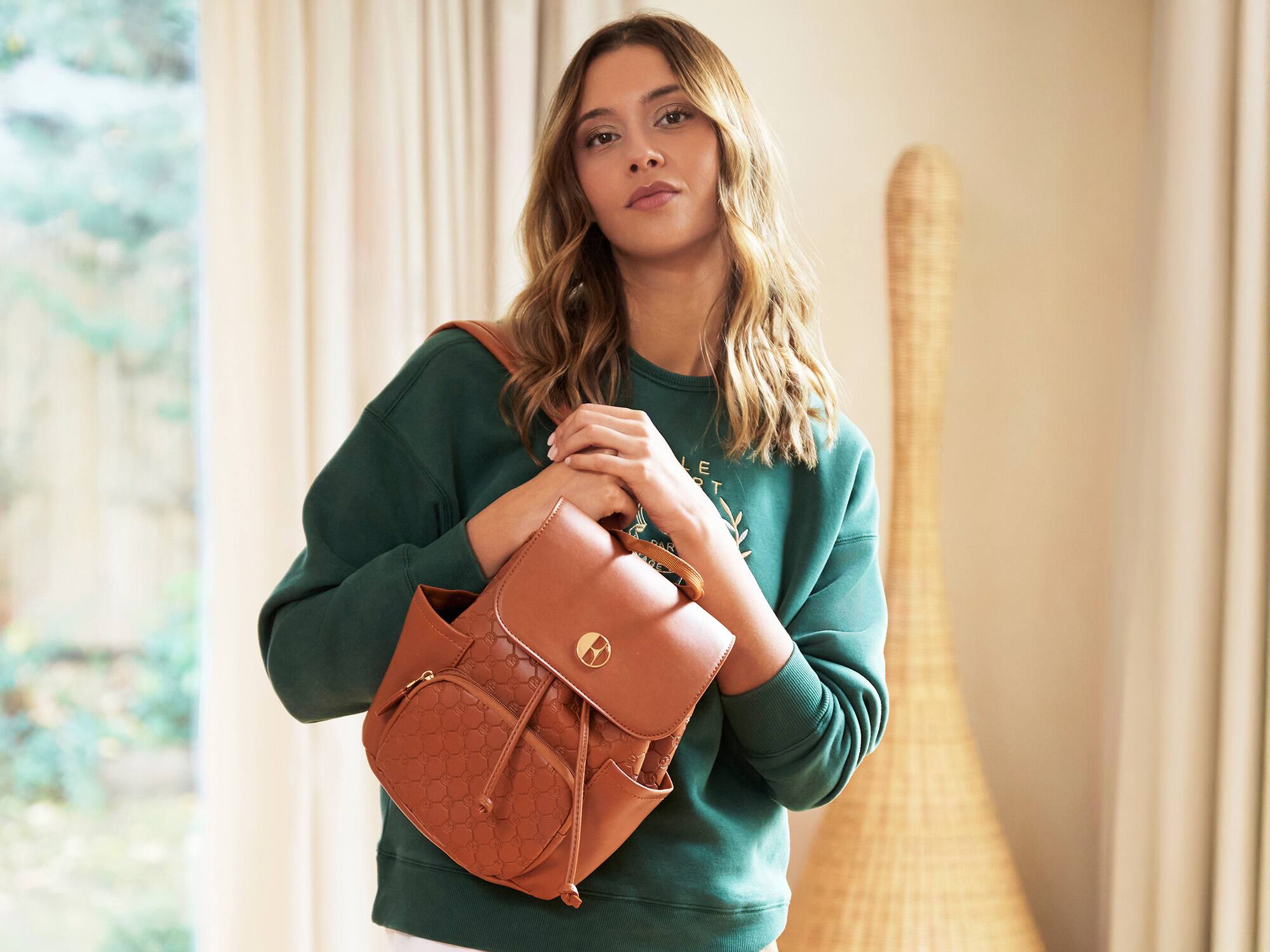 Alt View 3. Elle - ELLE Compass 10L Vegan Leather Monogram Mini Backpack - Brown - Brown.