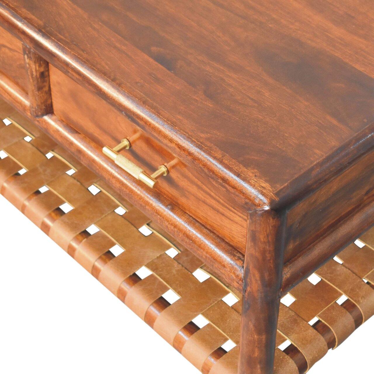 Alt View 1. Artisan Furniture - Artisan Furniture Solid Wood Regency Woven Console Table, 4 Drawers, 1 Shelf, Brown - Brown.