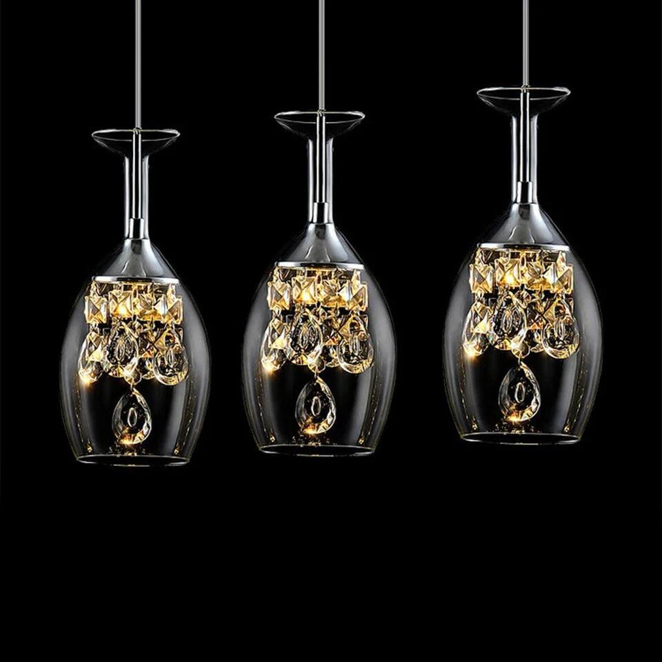 Alt View 1. Home Collection - Wine Glass Crystal Pendant Light Modern LED Dining Room Ceiling Chandelier.
