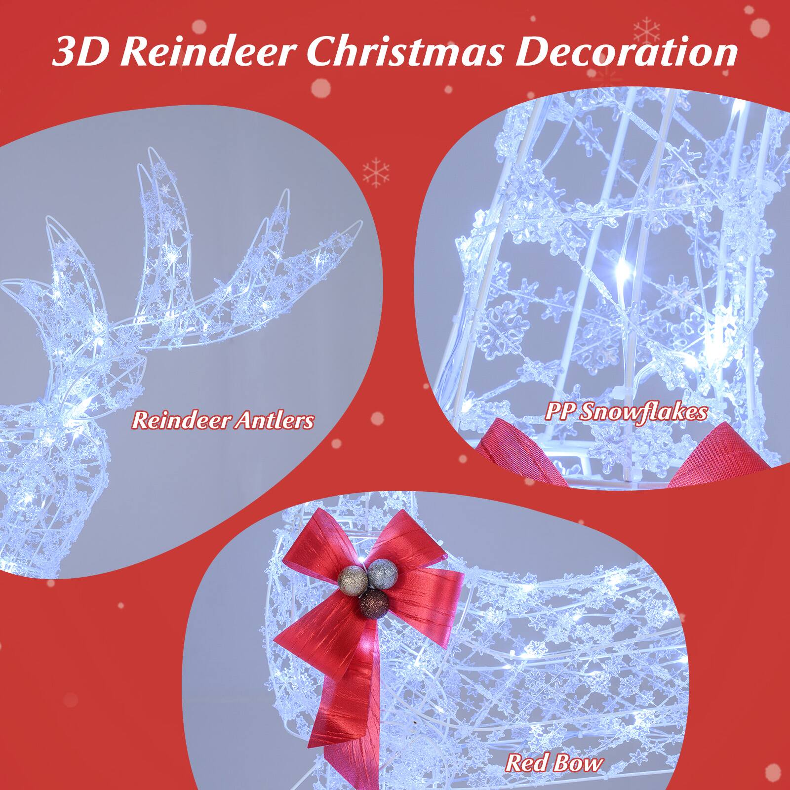 3D Reindeer Christmas Decoration

- Reindeer Antlers
- PP Snowflakes
- Red Bow