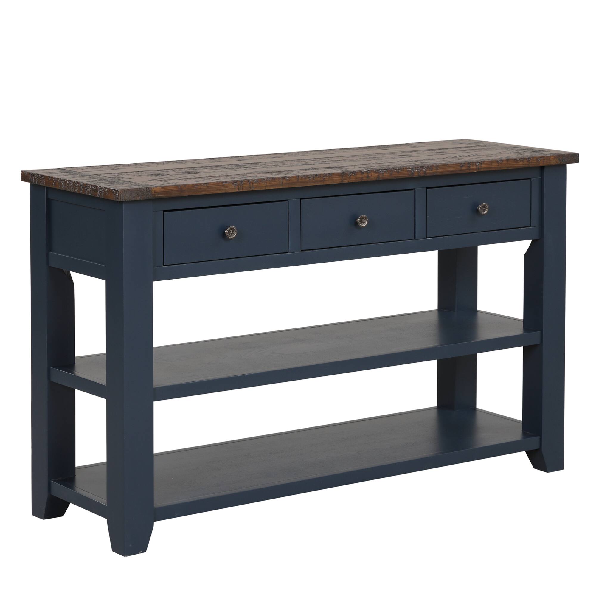 Alt View 4. GOODSILO - Solid Wood Console Table with Storage Drawers and Shelves for Entryway, Living Room, or Bedroom - Blue.