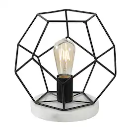 Jonathan Y - James 10" MidCentury Glam Metal/Marble Geometric LED Table Lamp, /White - Black