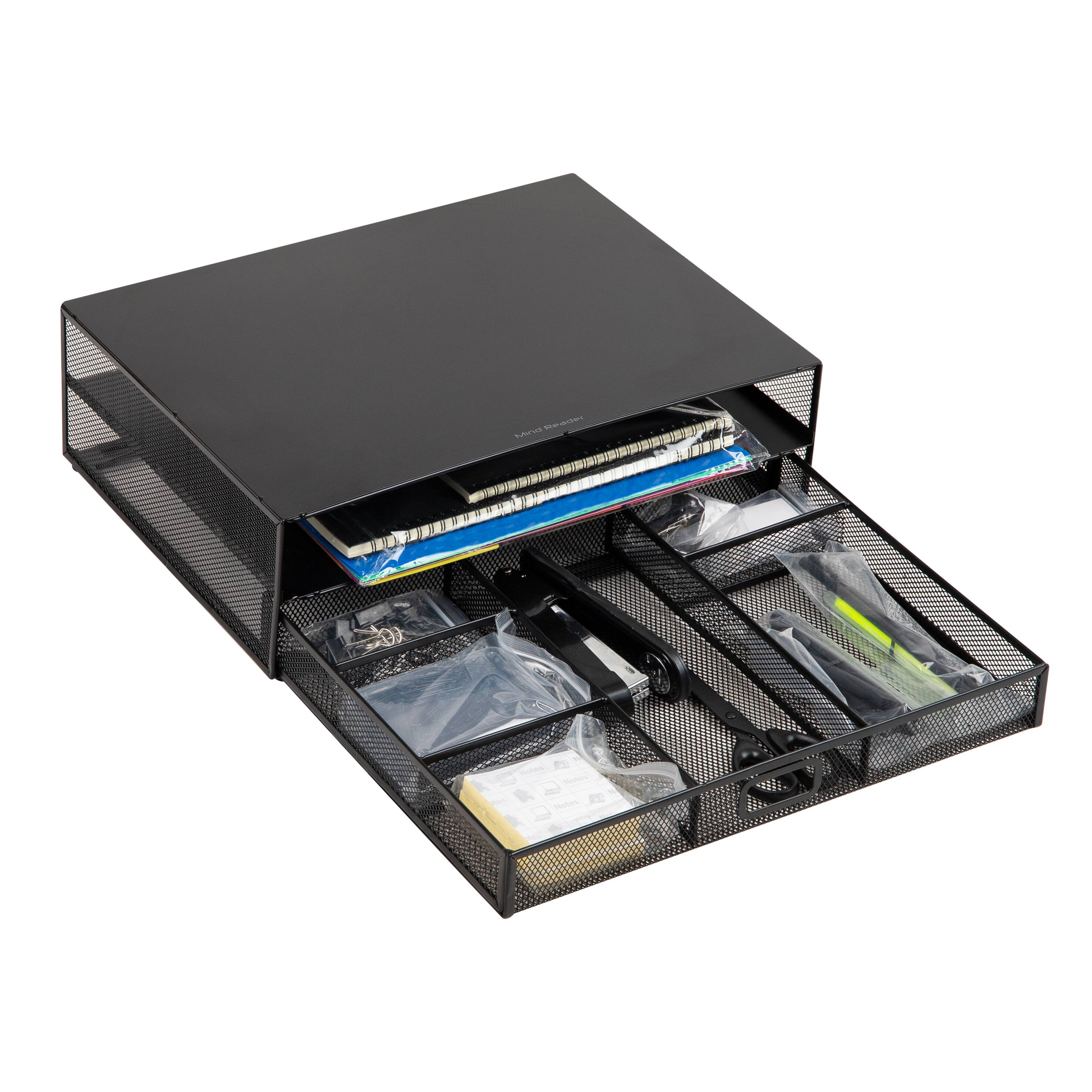 Alt View 11. Mind Reader - Monitor Stand and Office Supplies, Ventilated Riser, Storage Drawer, Metal Mesh, 15.75"L x 11.75"W x 4.5"H - Black.