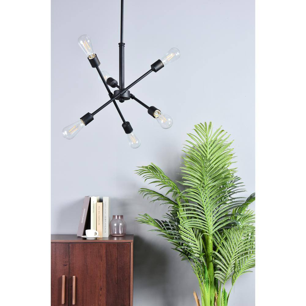 Left. Living District - Axel 6 lights black pendant with hanging rod - Black.