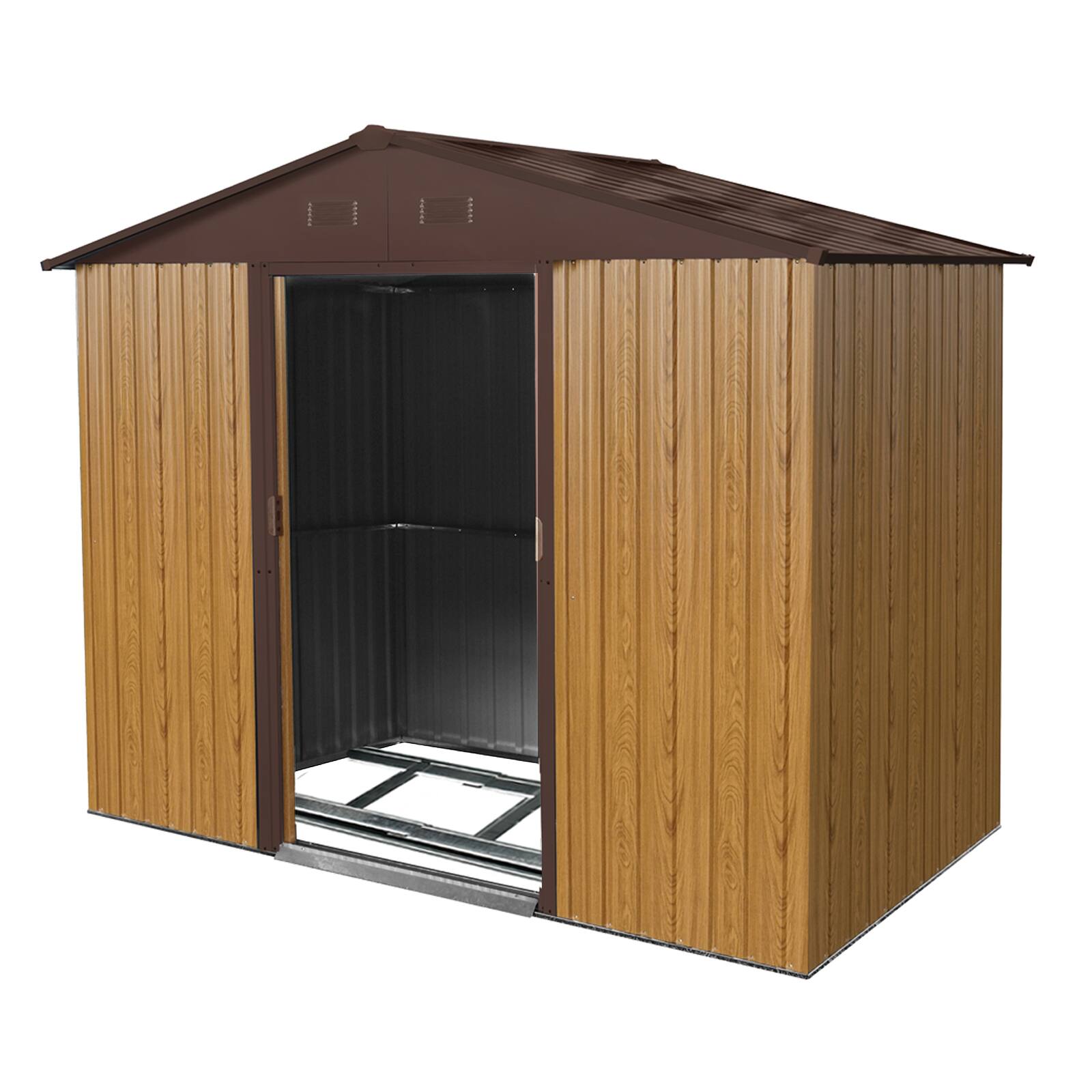 Alt View 3. Loheer - Loheer 8x4 Outdoor Storage Shed Metal Garden Shed with Sliding Door and Foundation for Backyard Patio Lawn Coffee.