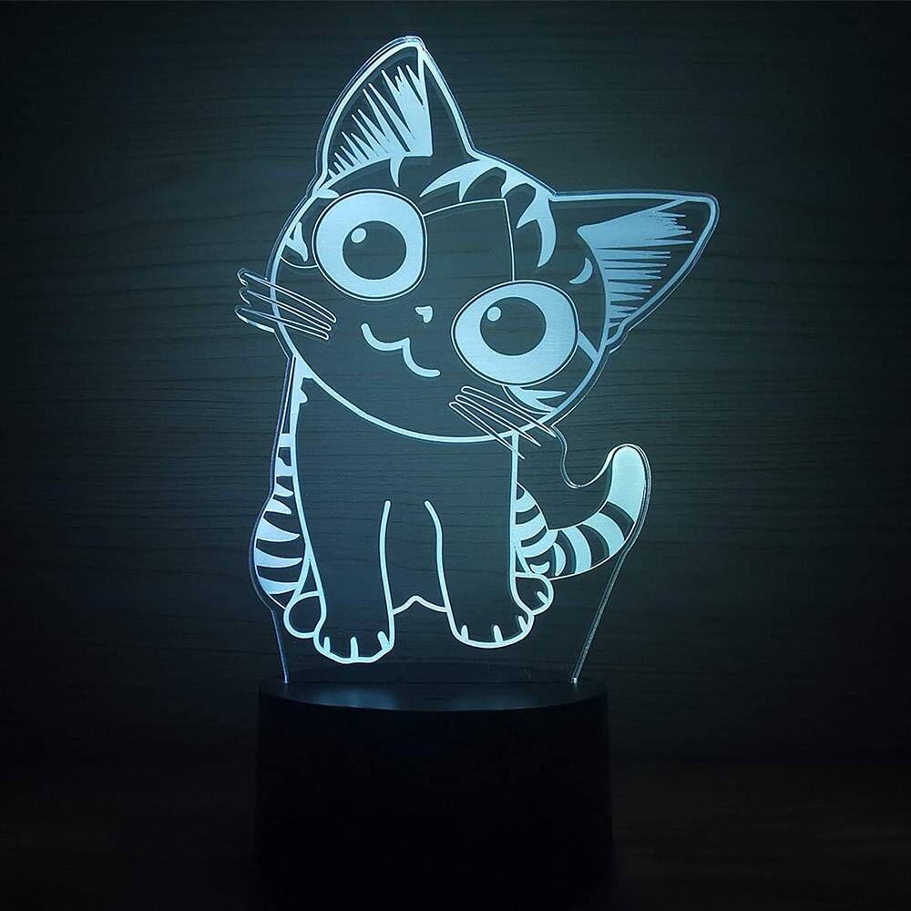 Left. Schertz - 3D Cat Optical Illusion LED Night Light – 7 Color Touch Control, USB Powered.