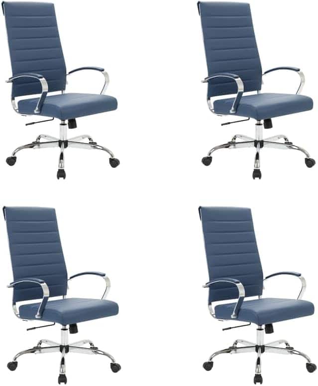 LeisureMod - Set of 4 Benmar Modern High Back Swivel Executive Office Chair with Adjustable Height and Chrome Finish Frame - Navy Blue