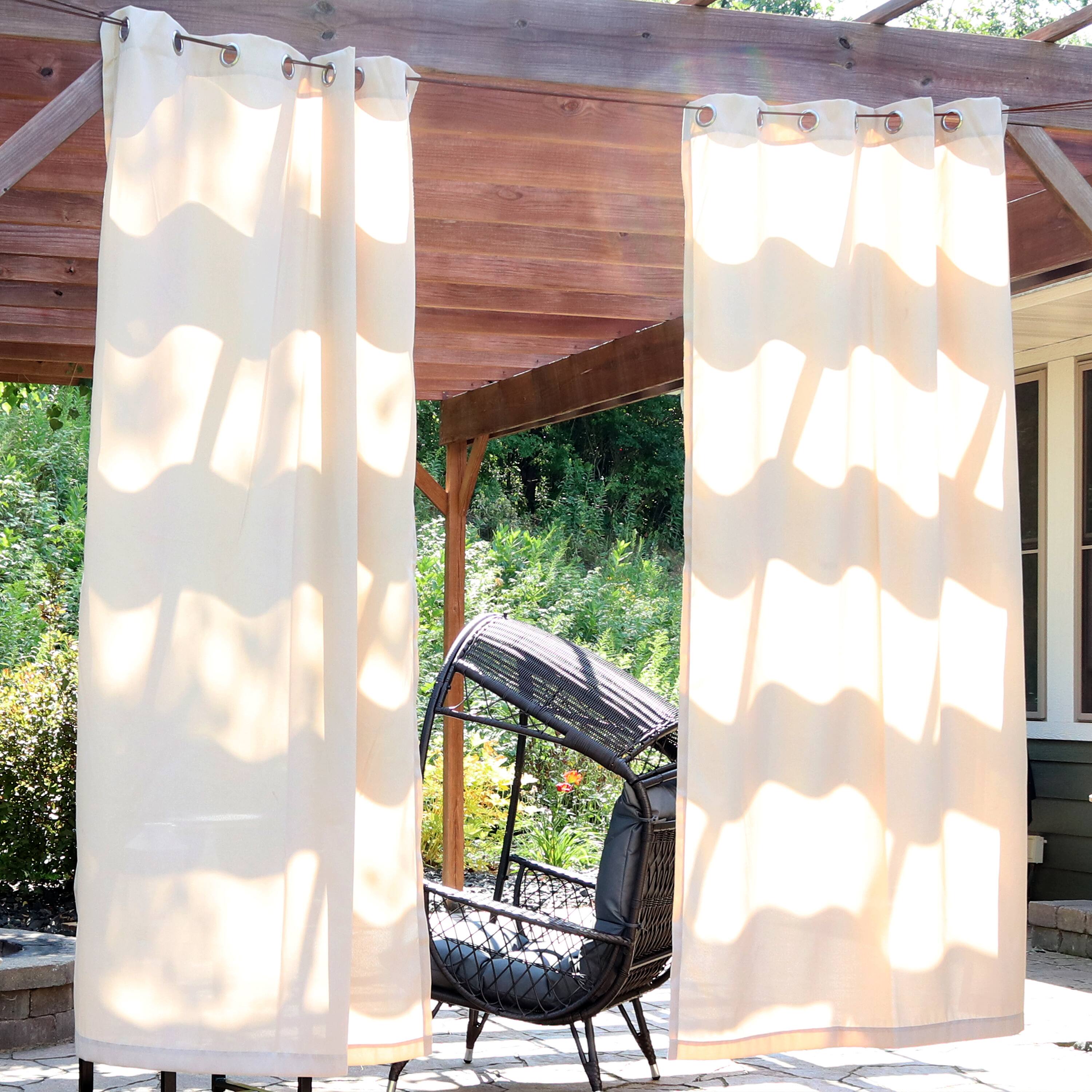 Alt View 1. Sunnydaze - Modern Outdoor Curtain Panel - 52 in x 96 in - Set of 2 - Beige.