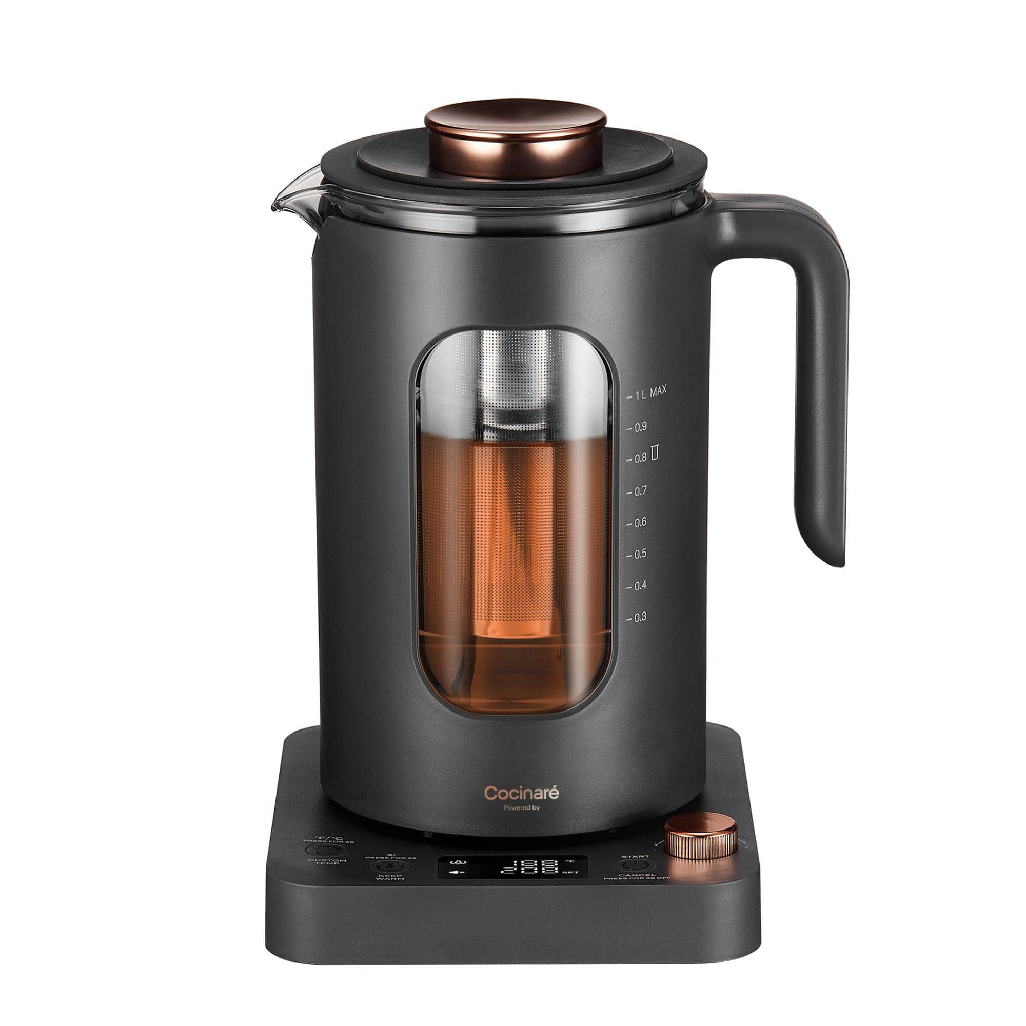Stylel Star - Electric 1 L 1200W Kettle Glass temperature control Fast BPA Free knob Heating BPA Free Easy to Clean for coffee - Dark Gray