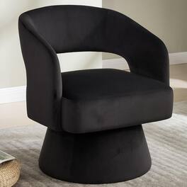 Trinkets Crazed - Swivel Accent Chair, 360 Degree Rotating Barrel Accent Chair Velvet Upholstered Living Room - Black