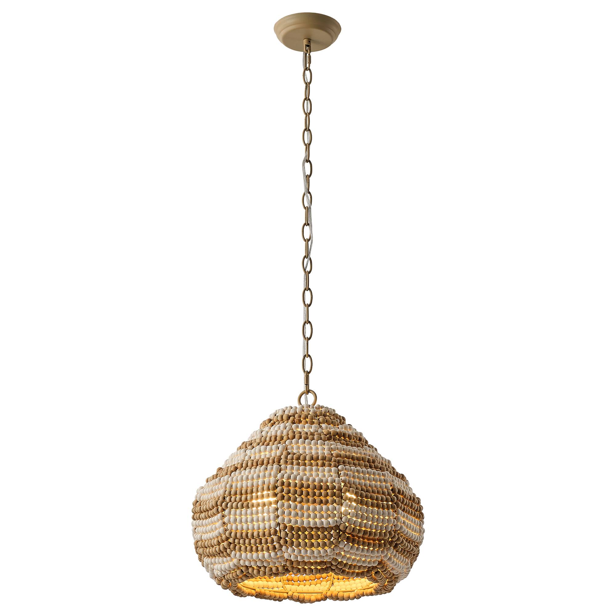 Back. Parrot Uncle - 15.7" Boho Wood Beaded 2-Light Adjustable Pendant Light for Dining Room and Kitchen Island - Natural.