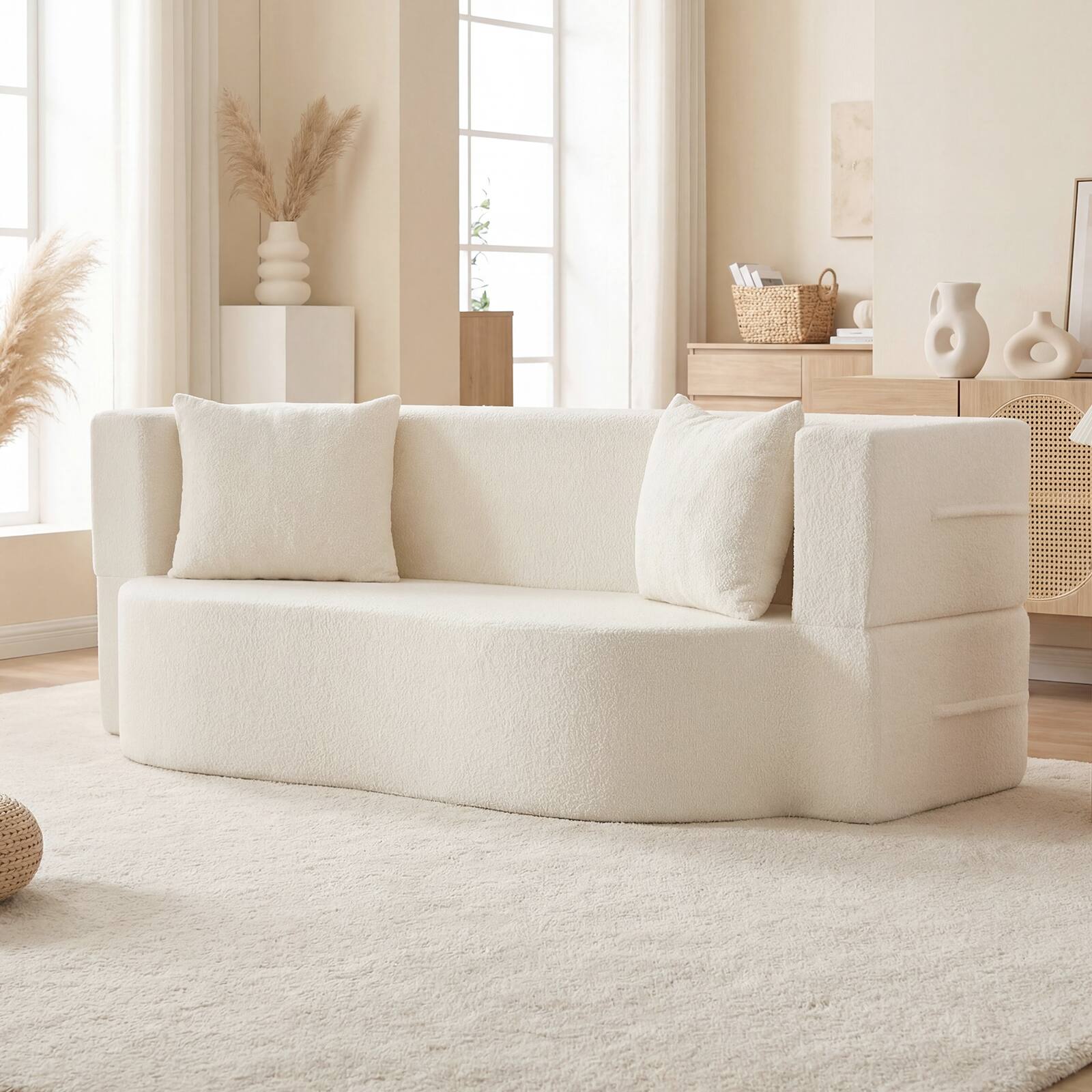 Alt View 3. Gymax - Gymax 75.5'' Folding Sofa Bed w/2 Comfortable Pillows No Assembly Needed for Guest Room Beige - Beige.