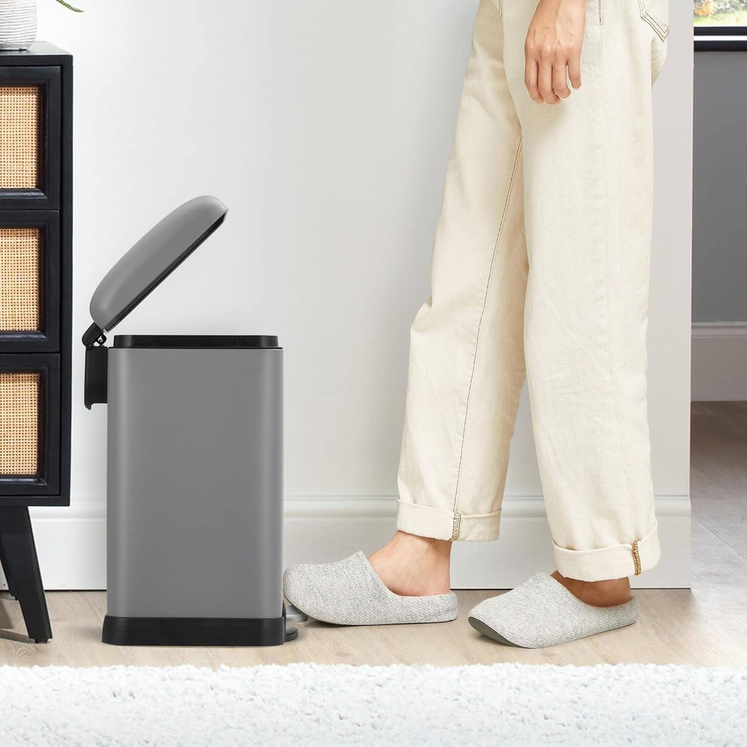 Alt View 4. Acekool - 12L Stainless Steel Trash Can with Soft-Close Lid, Step Pedal, Removable Inner Bucket & Anti-Slip Base, Gray - Gray.