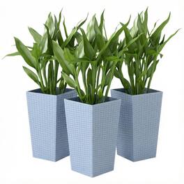 PULUZ - Tall Planters for Outdoor Plants Set of 3, 24 In Taper Planters with Drainage Holes, Rattan Decor Plant Pots - Light Gray