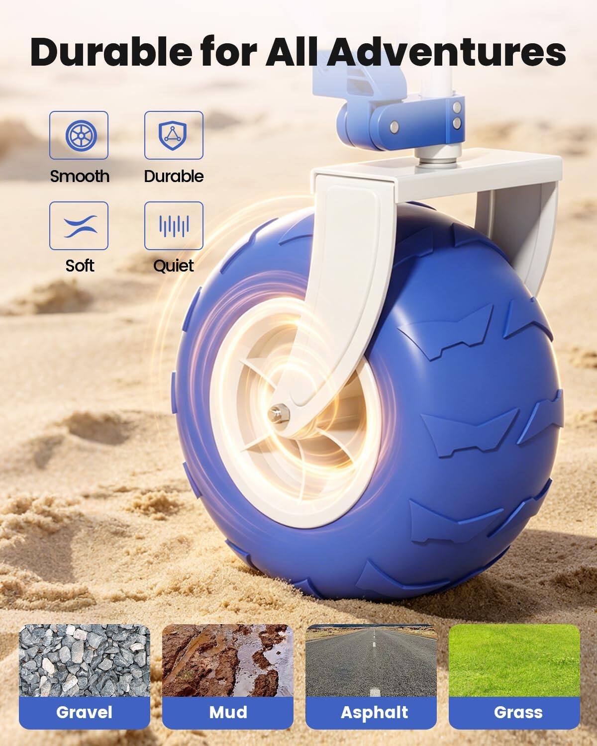 Durable for All Adventures

- Smooth
- Durable
- Soft
- Quiet

- Gravel
- Mud
- Asphalt
- Grass
