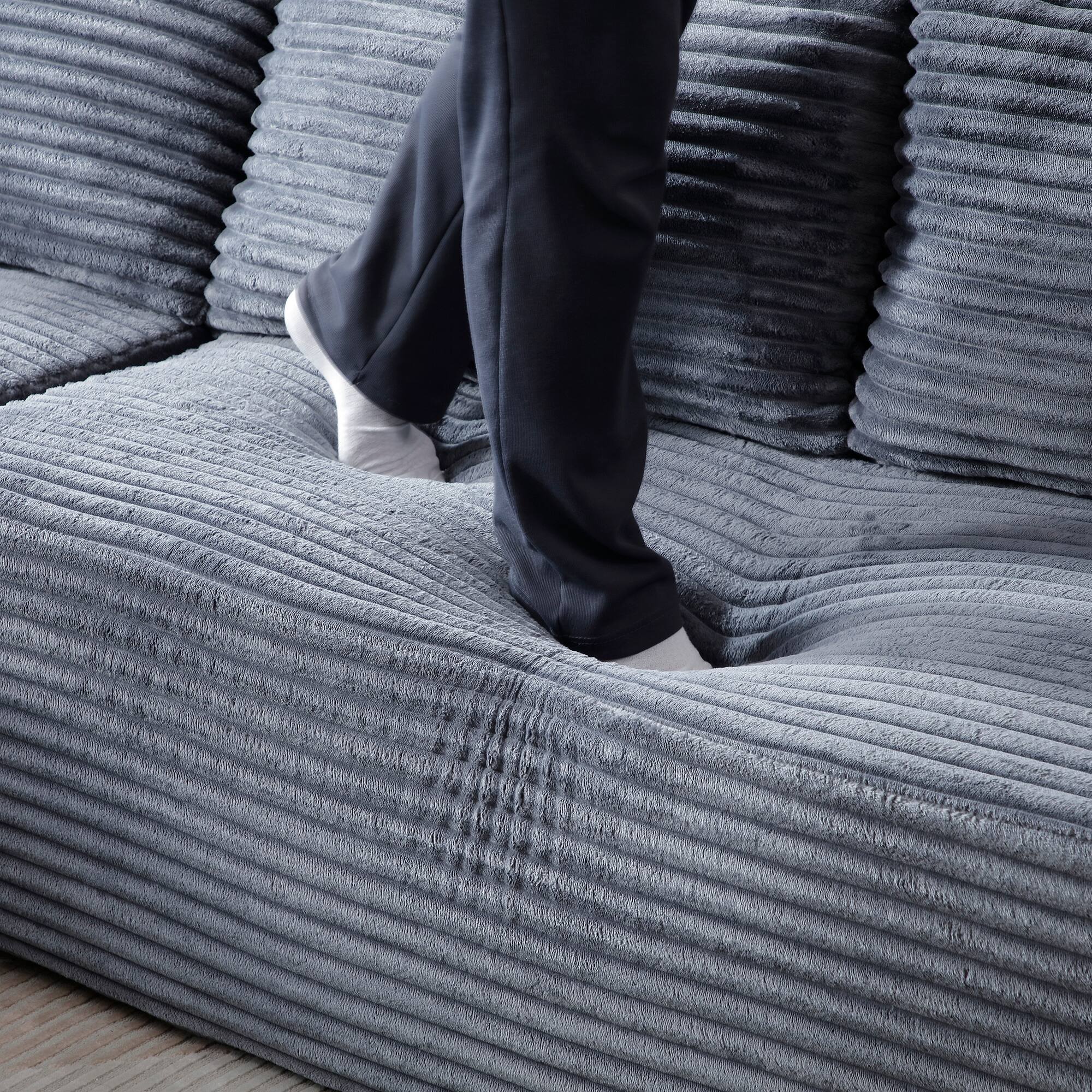 Angle. Anysun - 95" Rabbit Hair Modular Cloud Sofa - Left L-Shape, Recliner, Minimalist Sleeper & Deep Seat for Living Room - Gray.