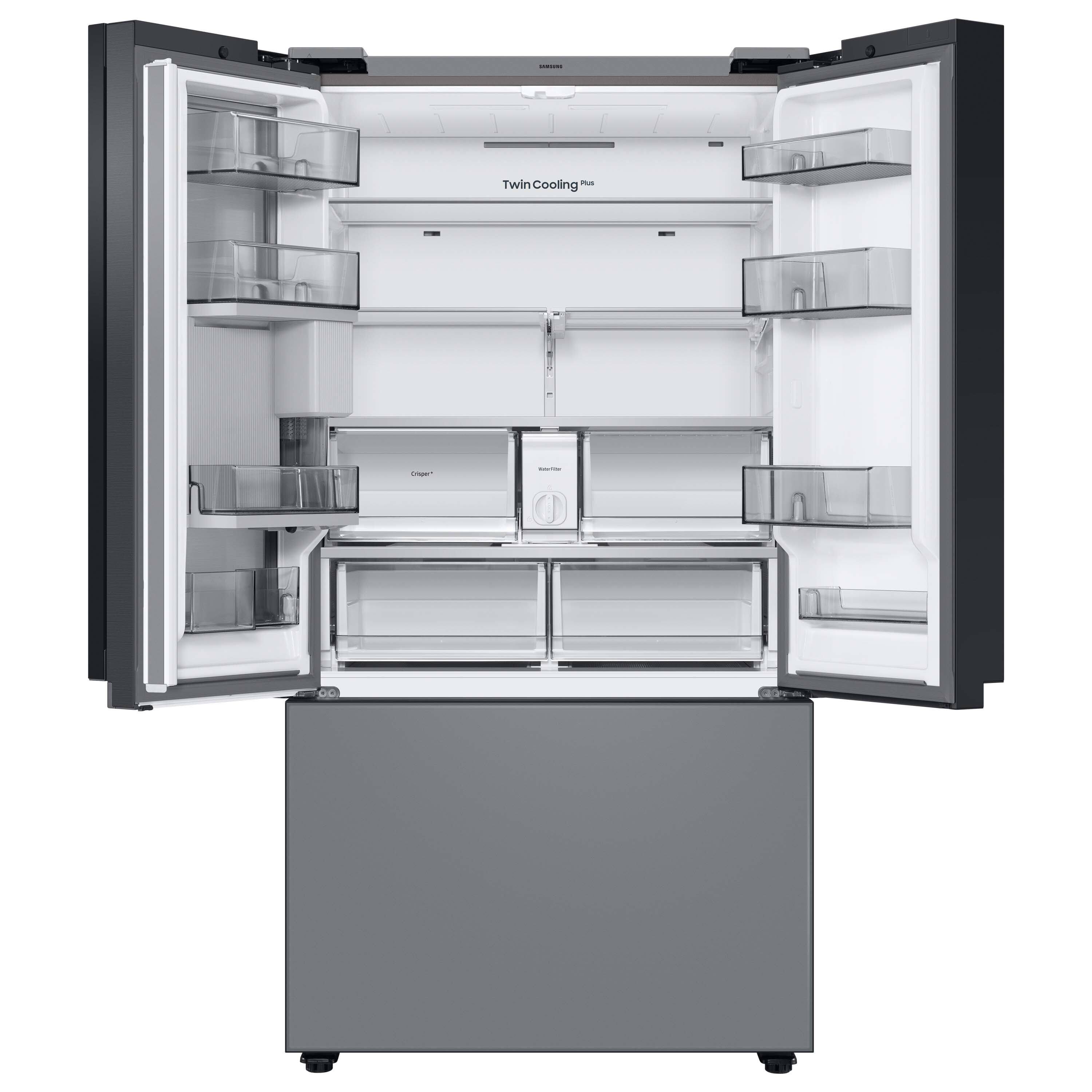 Alt View 12. Samsung - Open Box BESPOKE 24 cu. ft. 3-Door French Door Counter Depth Smart Refrigerator with Family Hub - Gray Glass.
