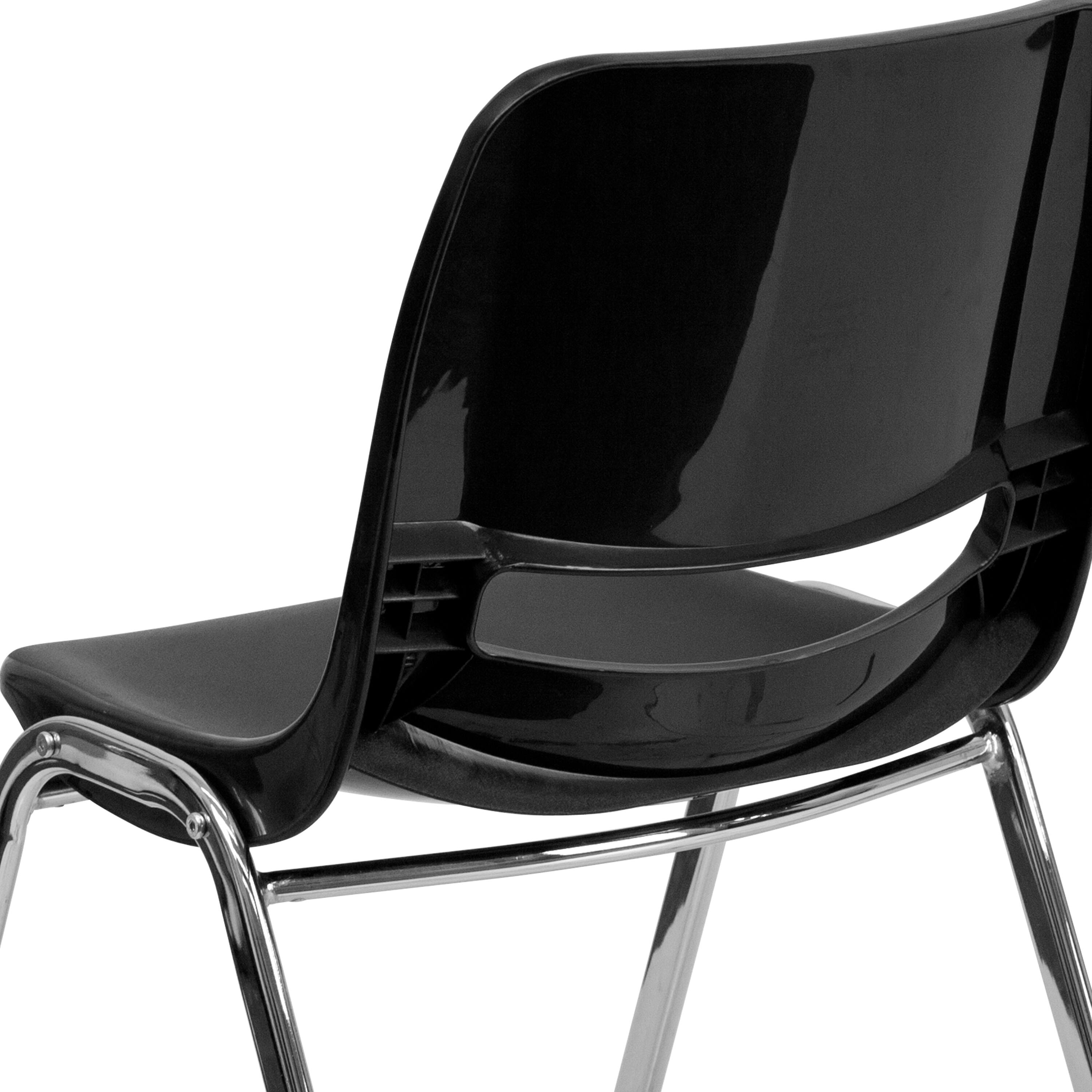 Alt View 9. Emma + Oliver - Ergonomic Shell Stack Chair - 16" Seat Daycare Home School - Black Plastic/Chrome Frame.