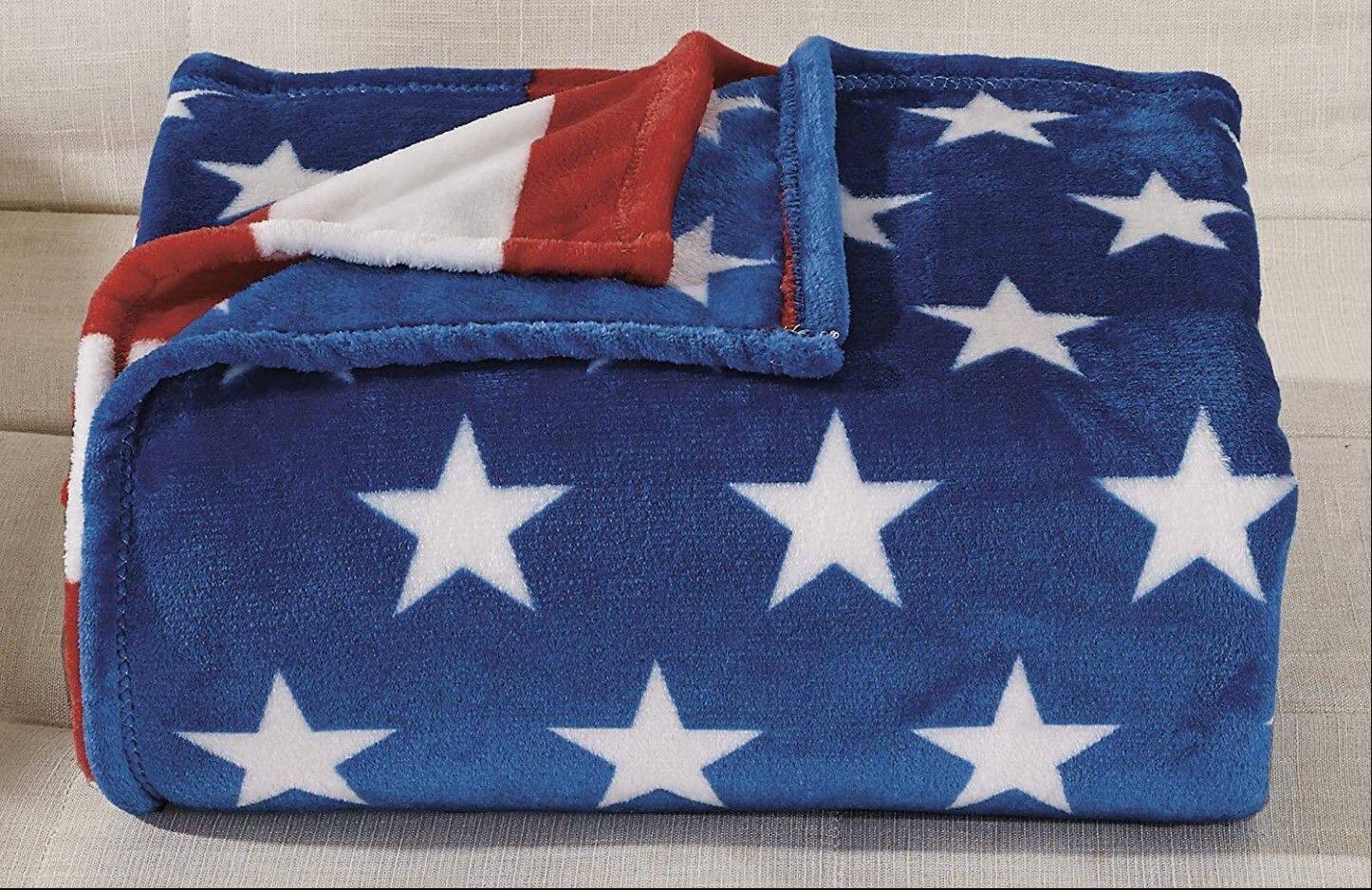 Left. Noble House - Noble House July 4th Stars & Stripes American Flag Ultra Lush Oversized Throw Blanket (50" x 70") - July 4th Stars & Stripes American Flag.