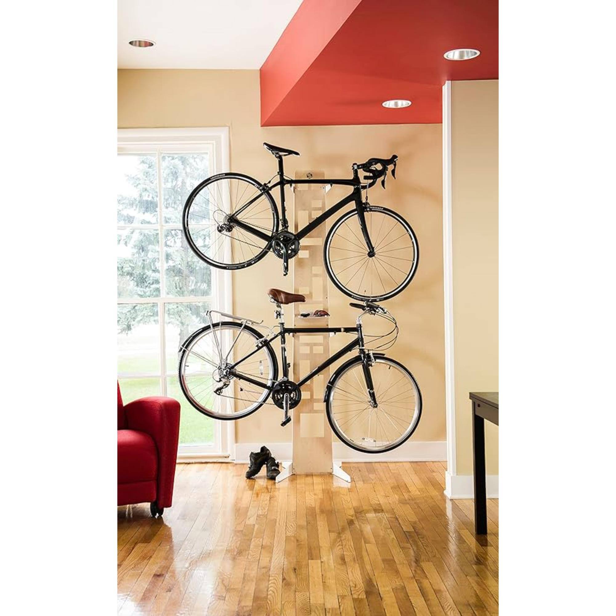 Alt View 2. Saris - The Hottie Two Bike Home Storage Stand - Freestanding Rack with Adjustable Cradles and Shelf - White.