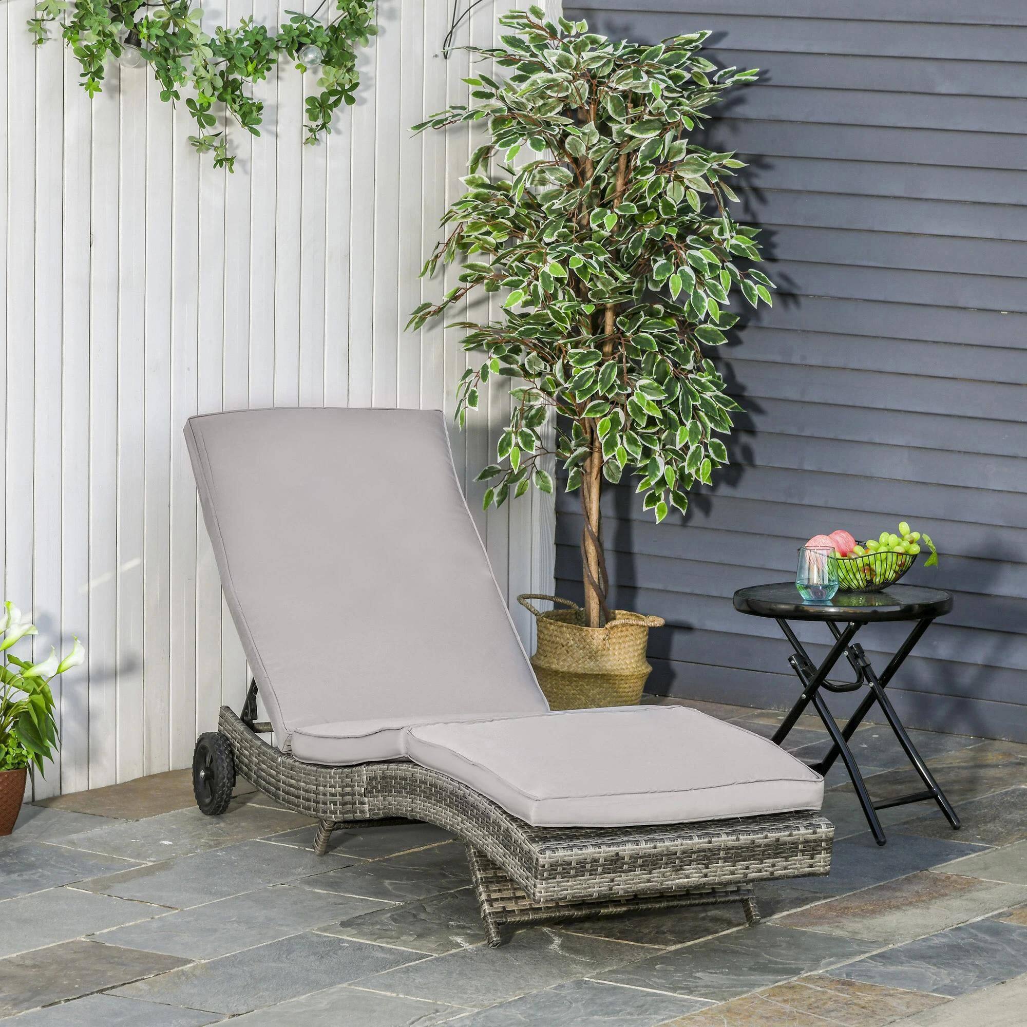 Angle. Resenkos - Resenkos Chaise Lounger With 5-Level Backrest Adjustment, Cushioned Patio Sun Lounger, Easy-Moving Wheels, Gray - Gray.