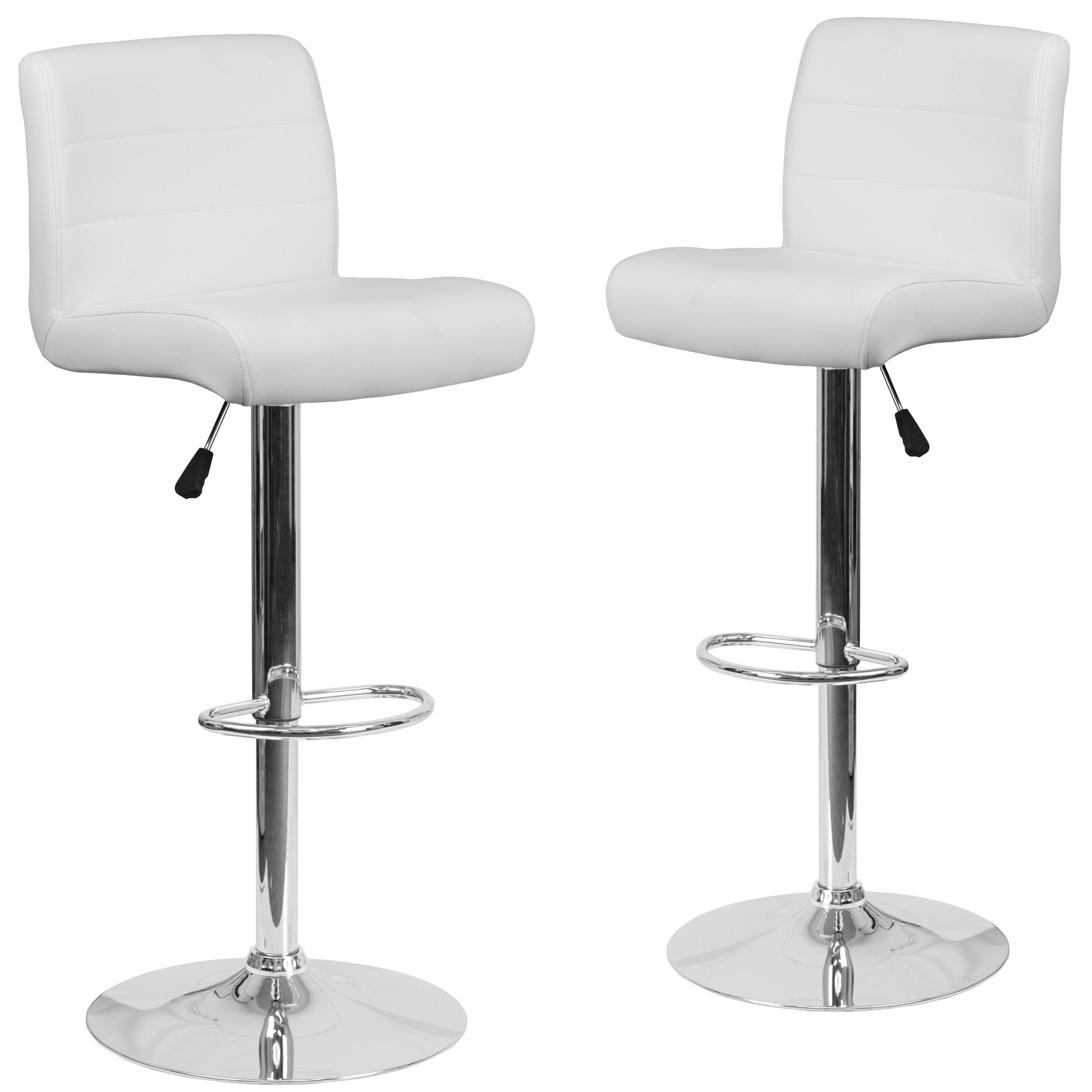 Alt View 1. Emma + Oliver - 2 Pack Contemporary Vinyl Adjustable Height Barstool with Rolled Seat and Chrome Base - White.
