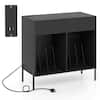 Front. Costway - Costway Large Record Player Stand with Charging Station Storage Compartments & 2 Drawers - Black.