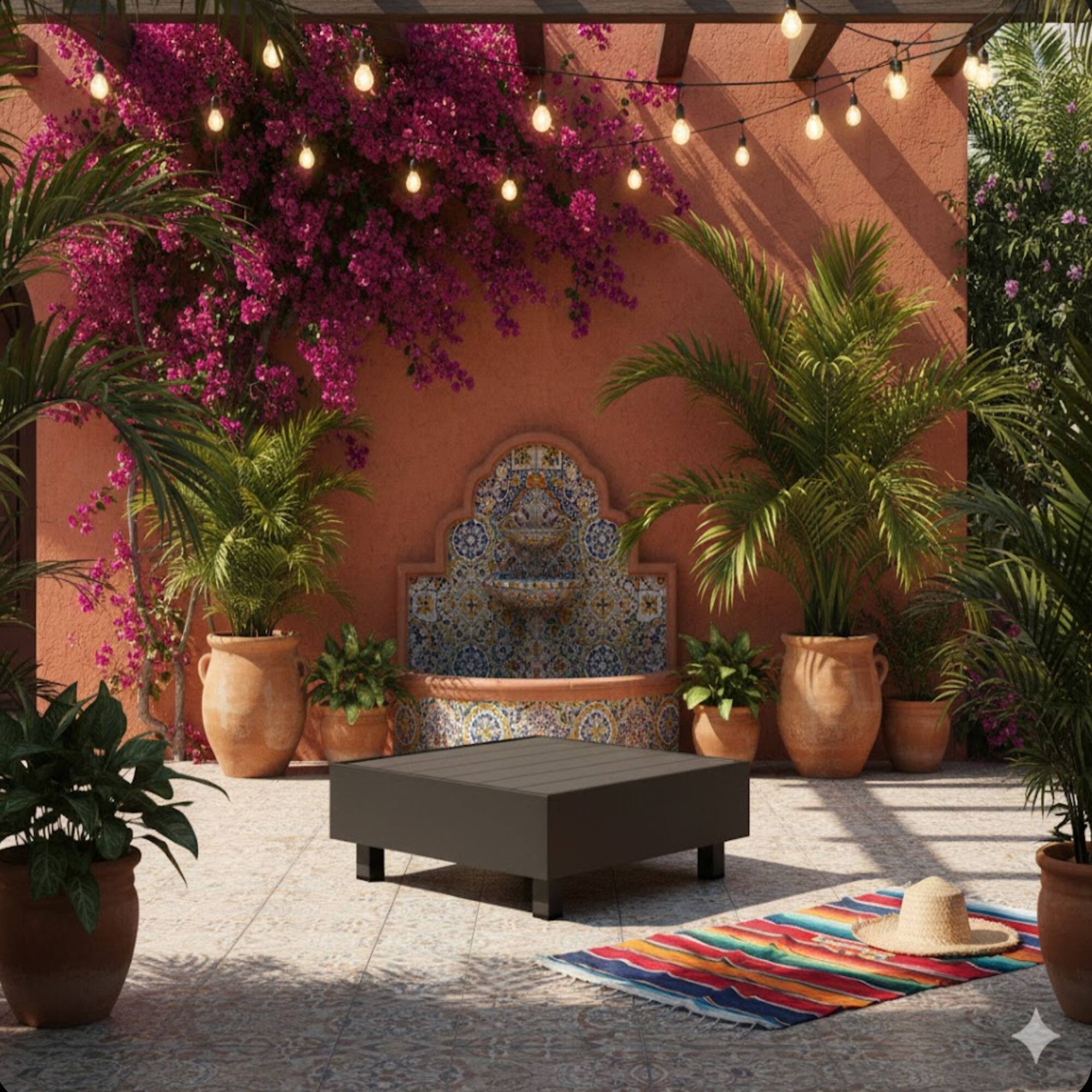 Angle. Mondawe - 29" Square Metal Outdoor Slatted Coffee Table - Grey.