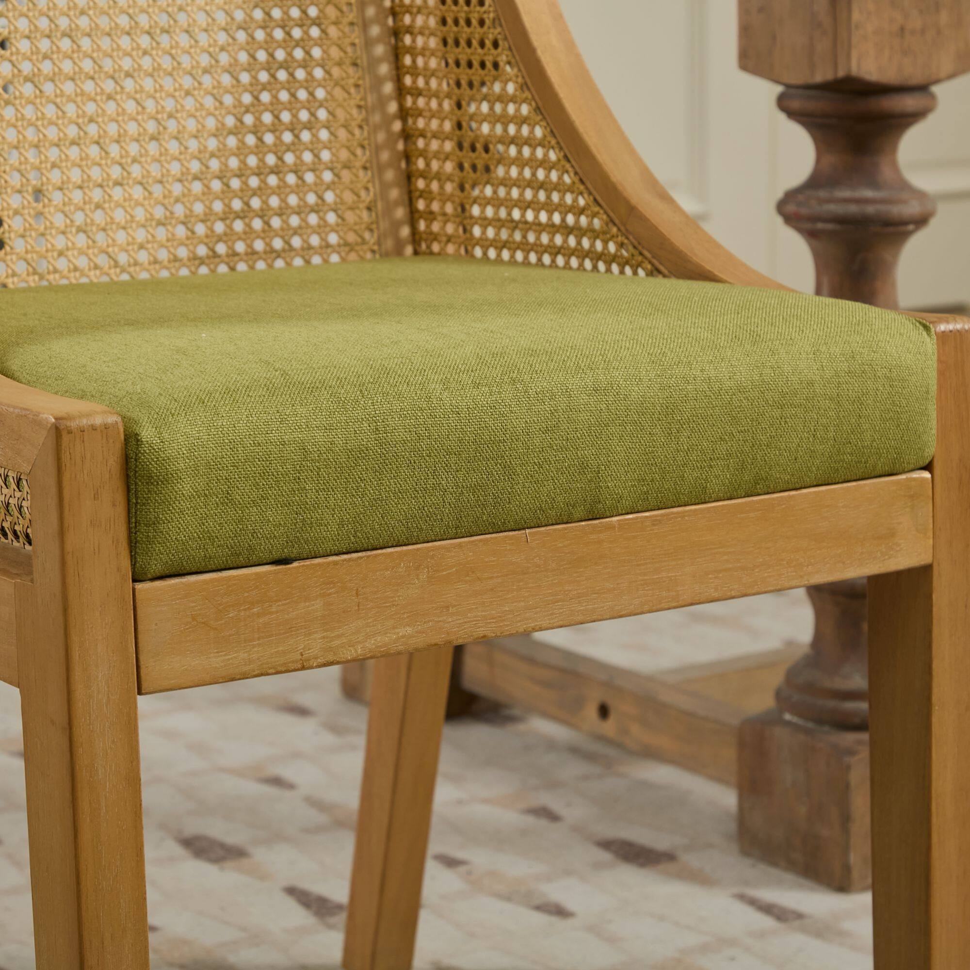 Alt View 10. GOODSILO - Rustic Solid Wood Dining Chairs with Linen Upholstery and Decorative Armrests for Kitchen or Living Room - Olive Green.