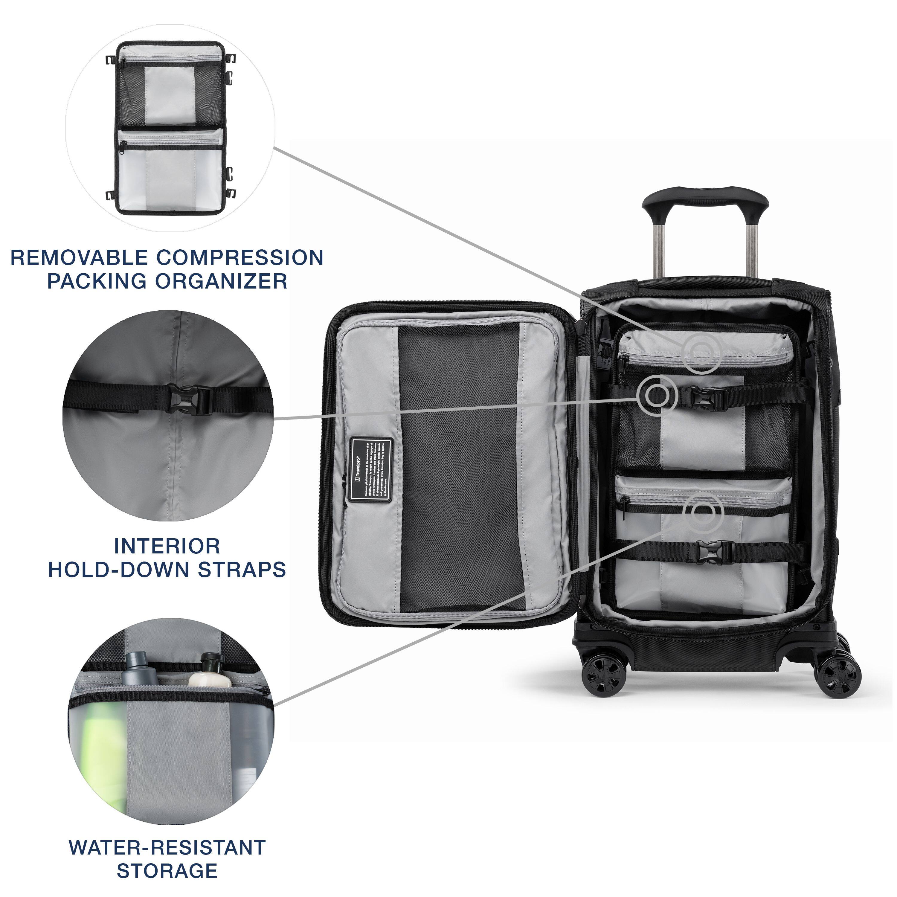 - REMOVABLE COMPRESSION PACKING ORGANIZER
- INTERIOR HOLD-DOWN STRAPS
- WATER-RESISTANT STORAGE
