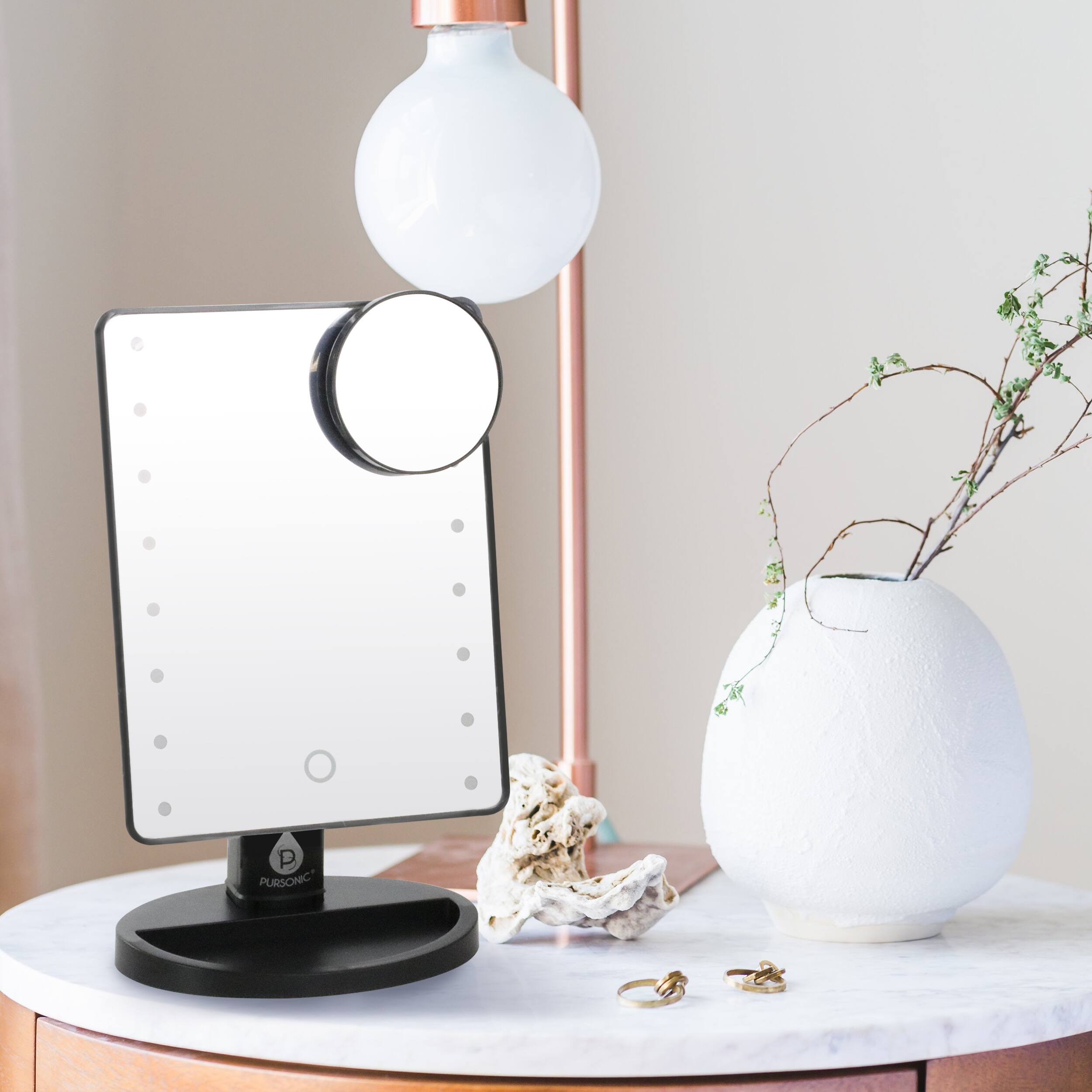 Alt View 2. Pursonic - Pursonic LED Dimmable Touch Vanity Makeup Mirror With Detachable 5X Mirror in Black - Black.