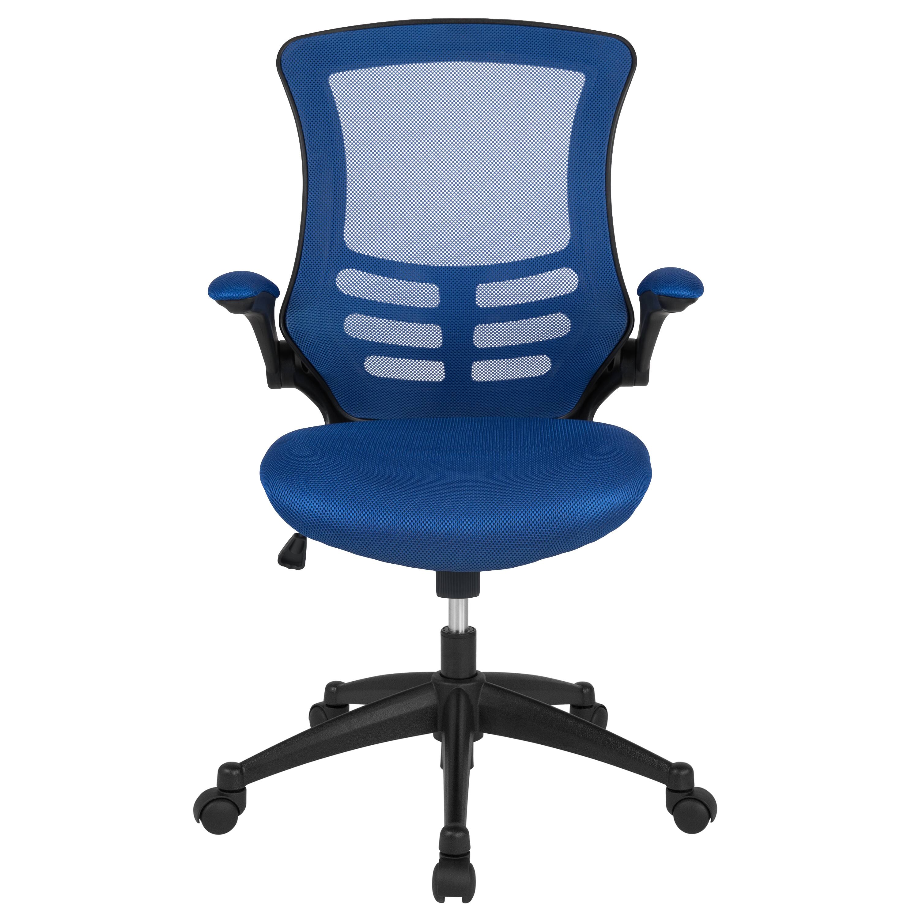 Alt View 7. Emma + Oliver - Mid-Back Mesh Swivel Ergonomic Task Office Chair with Flip-Up Arms - Blue Mesh/Black Frame.