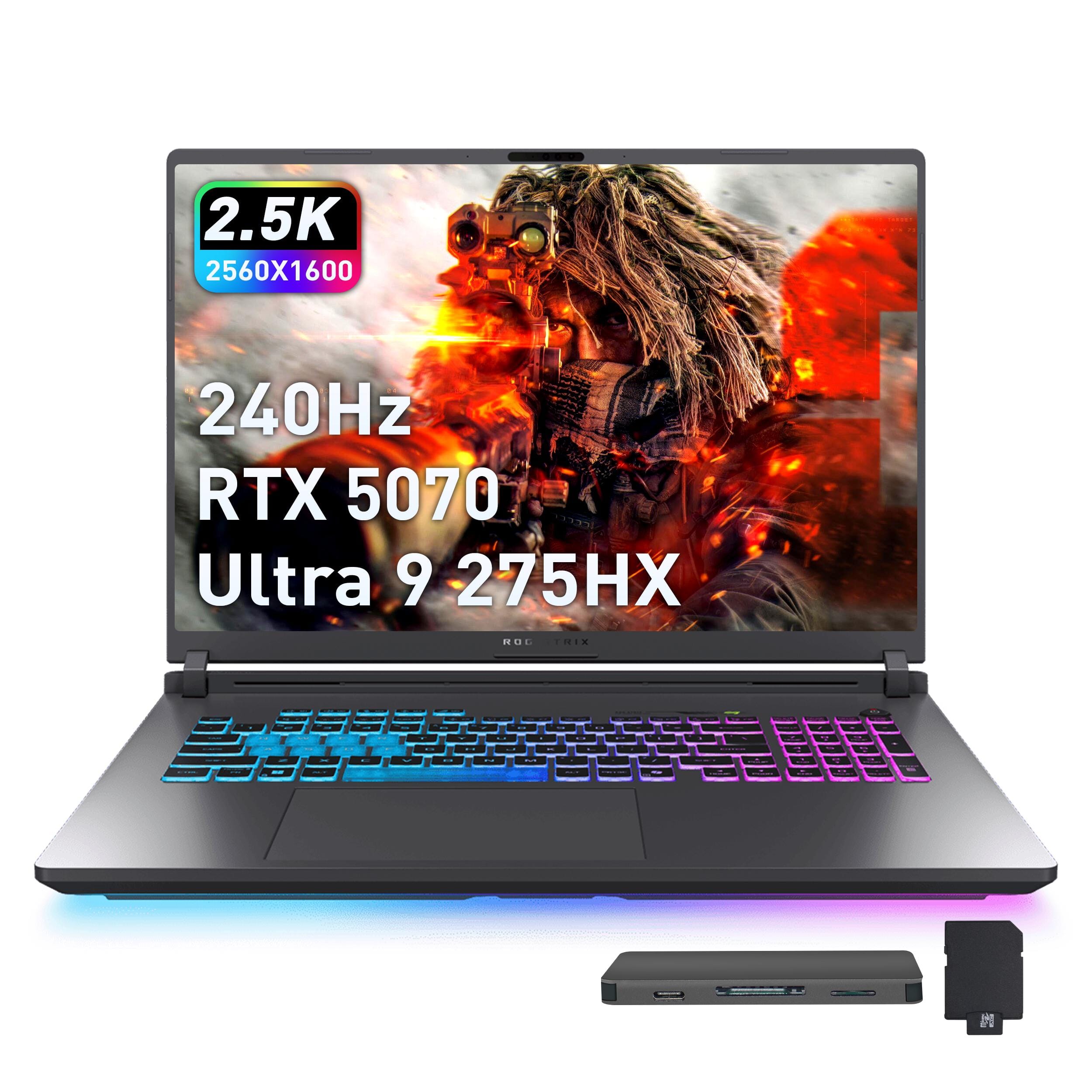 ASUS - ROG Strix G18 18" 240Hz Gaming Laptop,Intel Ultra 9 275HX,64GB RAM,2TB SSD+1TB Docking Set,RTX 5070,Win 11 - Gray