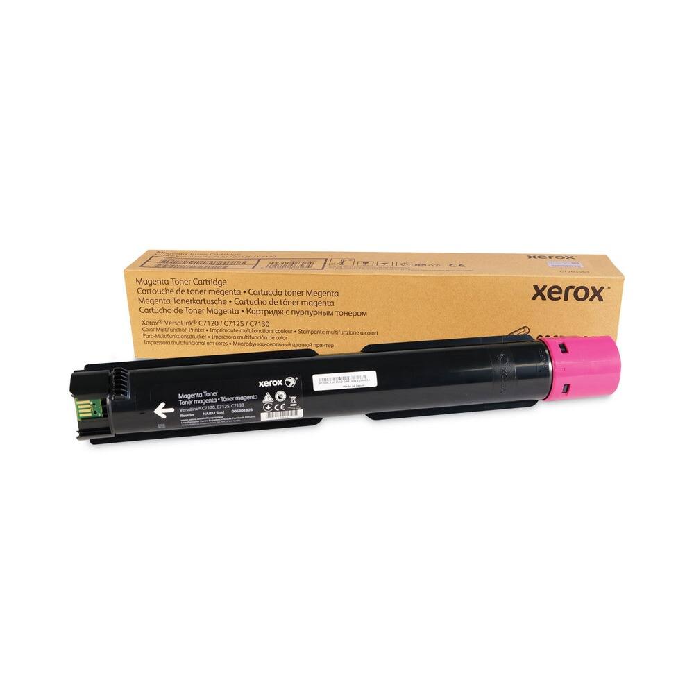 Magenta Toner Cartridge  
Cartouche de toner magenta  
Cartuccia toner Magenta  
Magenta Tonerpatrone  
Cartucho de toner magenta  
Cartucho de Toner Magenta  
Картридж для тонера Magenta  

Xerox® VersaLink C7120 / C7125 / C7130  
Color Multifunction Printer  
Imprimante multifonction couleur  
Stampante multifunzione a colori  
Impresora multifuncional en color  
Impresora multifuncional en color  

Magenta Toner  
Toner magenta  
Toner magenta  
Magenta Toner  
Toner magenta  
Toner magenta  

CE