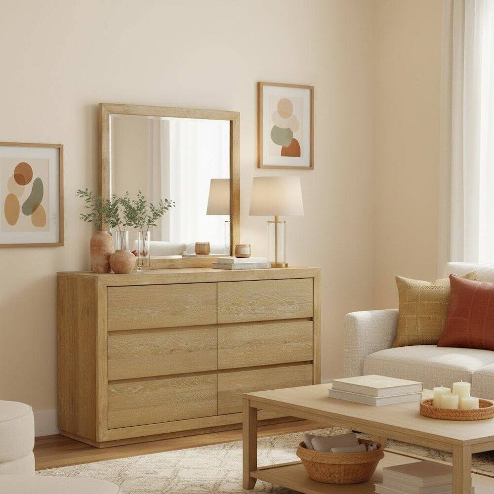 Alt View 2. Starlight Canyon Home - Modern Farmhouse Bedroom Vanity Mirror Single Piece Stylish Design - Light Oak.