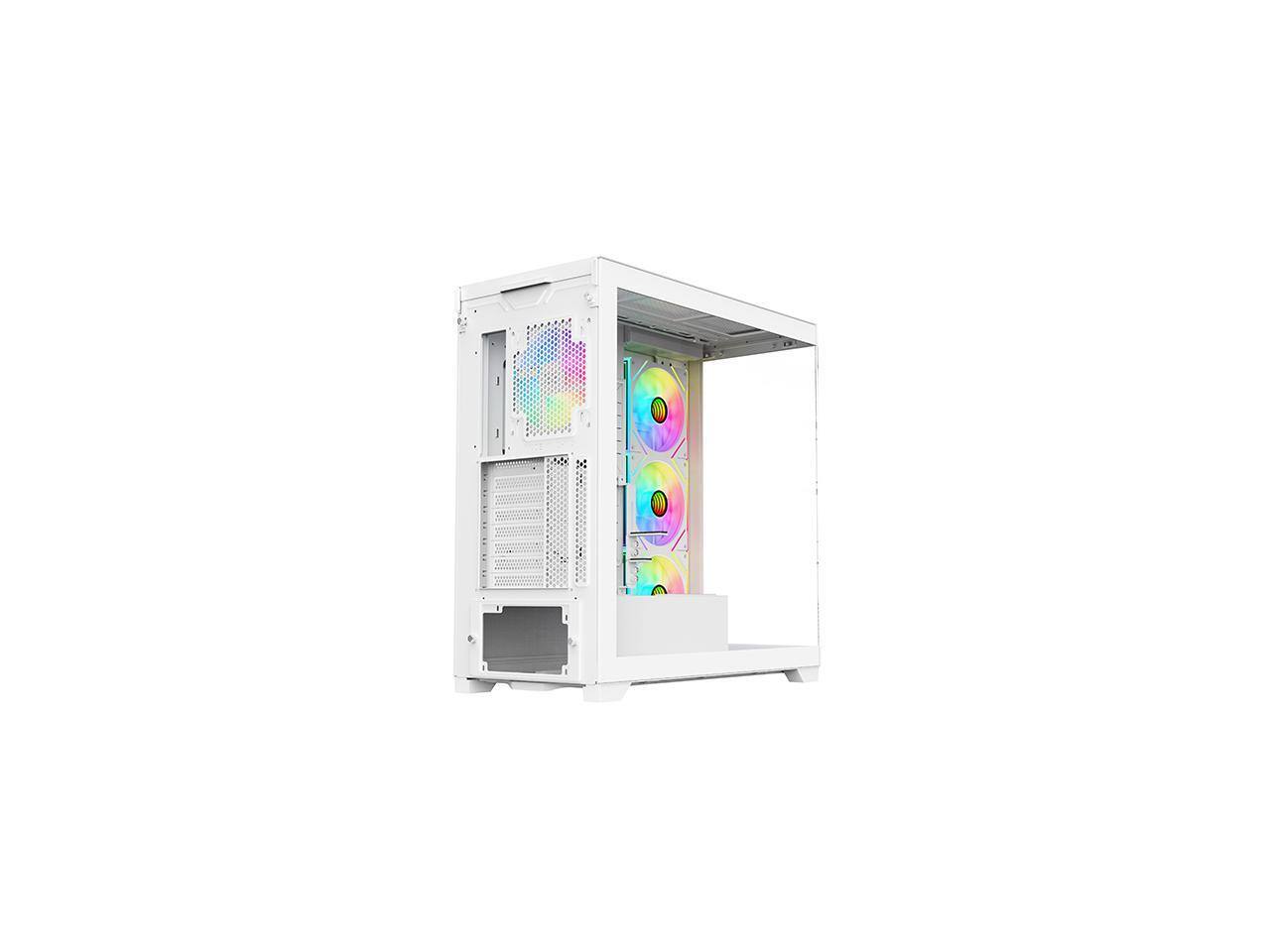 Alt View 8. DIYPC - DIYPC Vanguard-F2-W White ATX Full Tower w/ USB3.0/Type C, Tempered Glass, 4x140mm ARGB Fans, BTF Support - White.