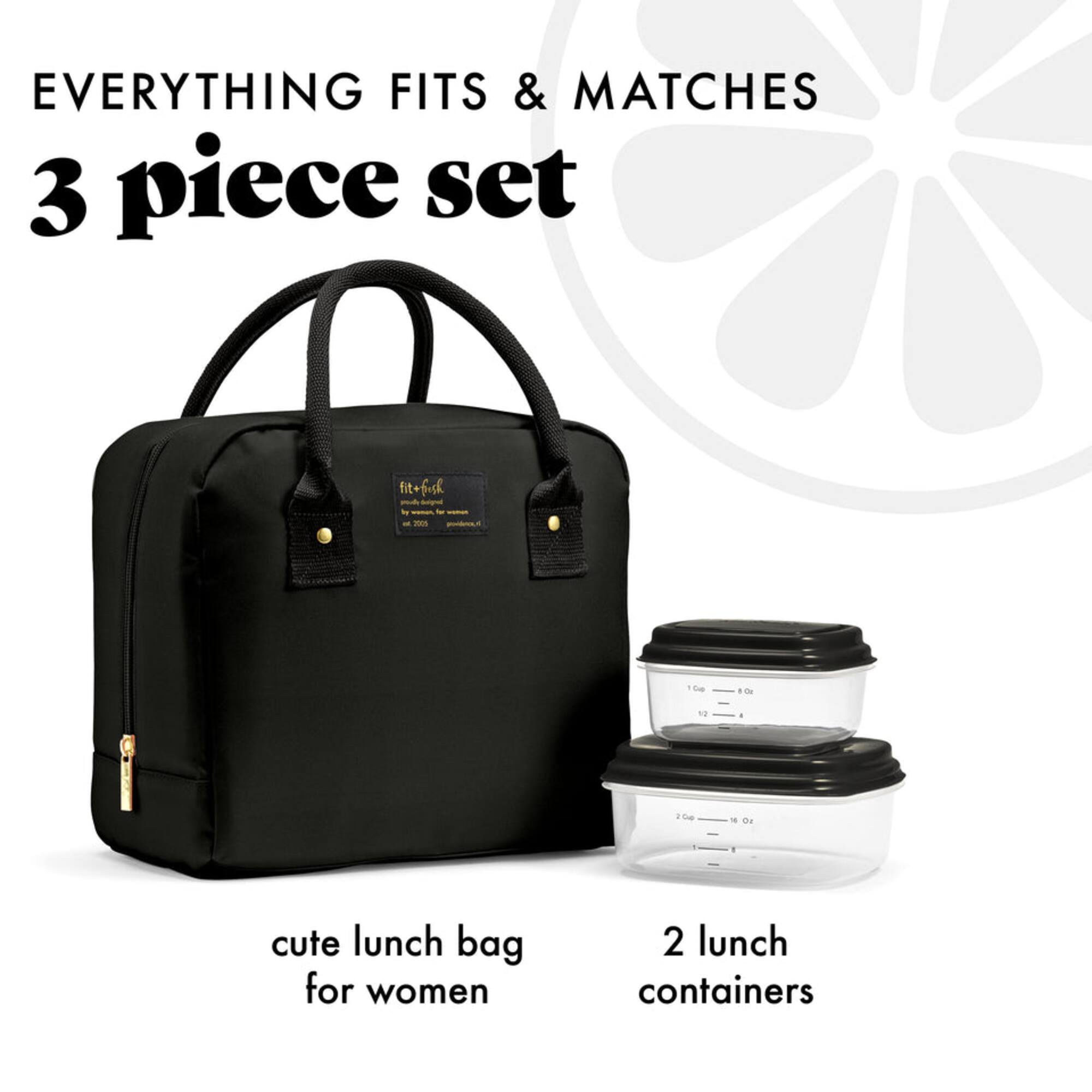 EVERYTHING FITS & MATCHES  
3 piece set  

1. cute lunch bag for women  
2. 2 lunch containers