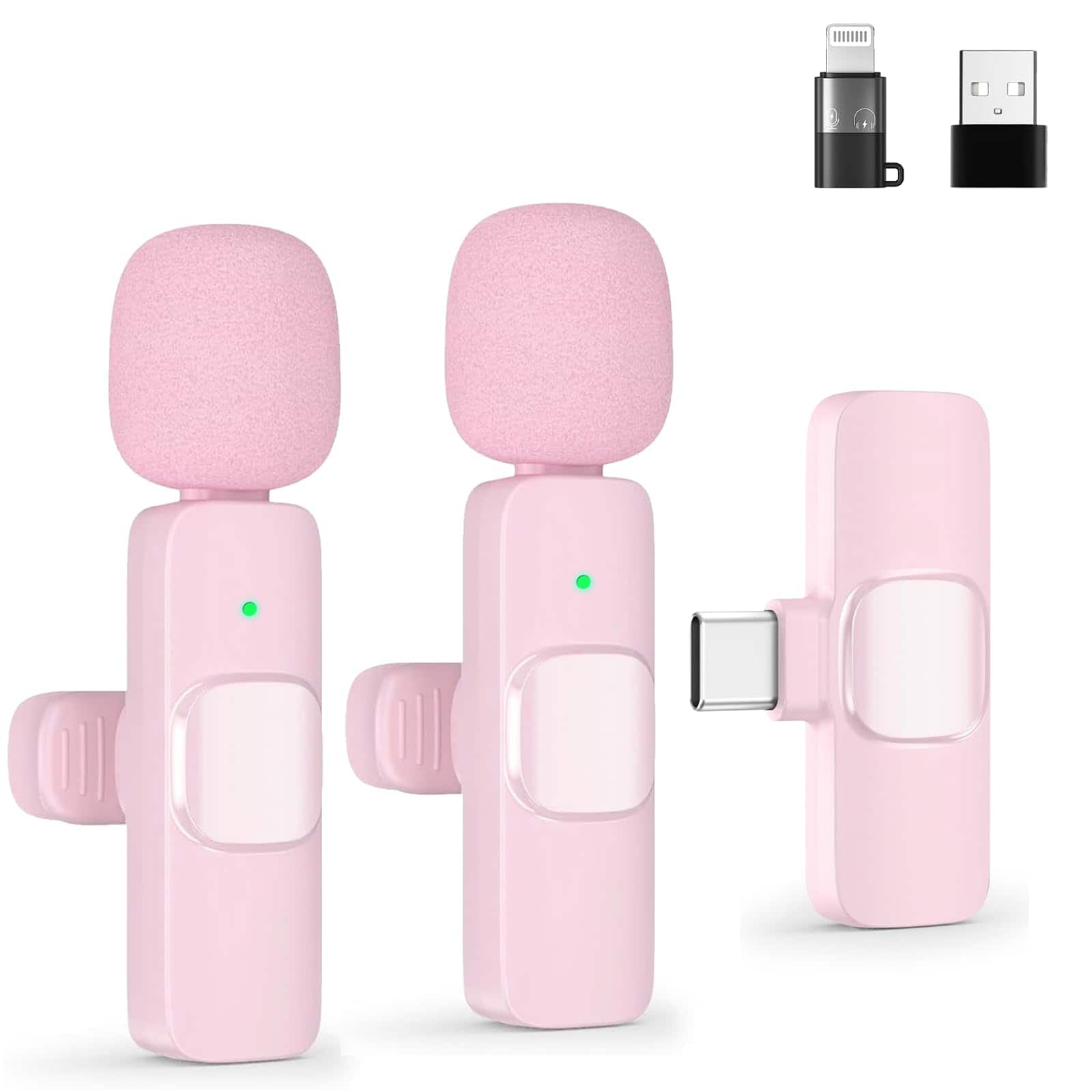 Dazzling Pops - Wireless Lavalier Microphones Compatible For Android Phone Camera Computer Professional Mini Microphone Video - Pink-2pack