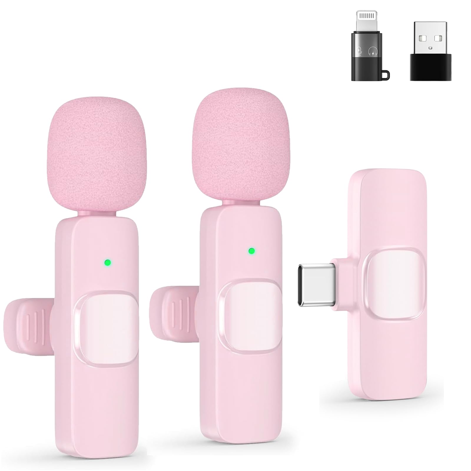 Front. Dazzling Pops - Wireless Lavalier Microphones Compatible For Android Phone Camera Computer Professional Mini Microphone Video - Pink-2pack.