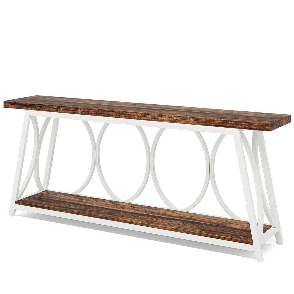 Back. Kadyn - Entryway Table, Console Sofa Table,2-Tier Console Table, 70.9" Industrial Sofa Table Behind Couch with Shelves - Brown.