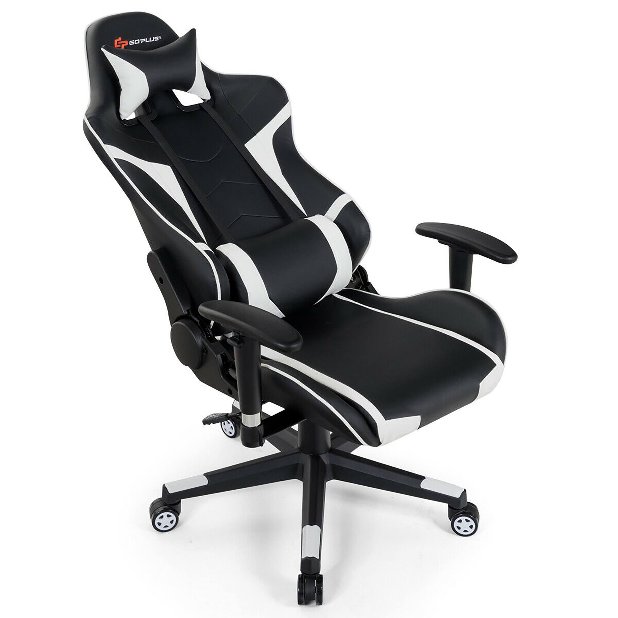Alt View 18. Costway - Racing Massage Gaming Chair with Lumbar Support - White + Black.