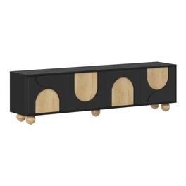 Ecooso - Farmhouse TV Stand with Cable Holes for TVs up to 75",Rebound Device, 5 Solid Wood Legs for Living Room, Bedroom - Black