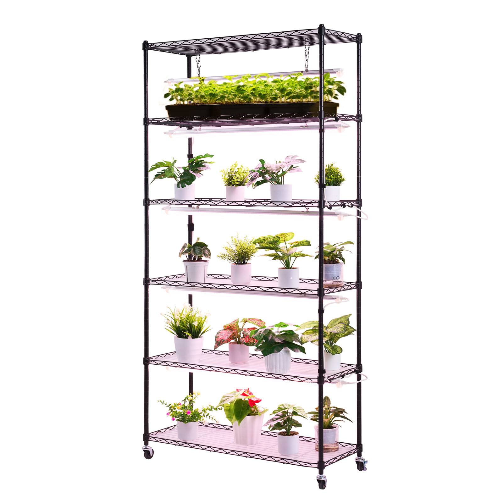 Alt View 5. VEVOR - Plant Shelf with Grow Light, 6-Tier Indoor Plant Stand, 71in Tall Indoor Plants Display Rack with Wheels & Timer - Black.