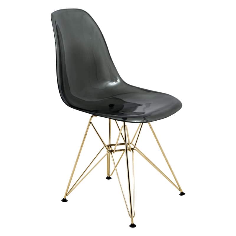 LeisureMod - Cresco Modern Acrylic Dining Chair with Ergonomic Seat and Gold Steel Base - Transparent Black